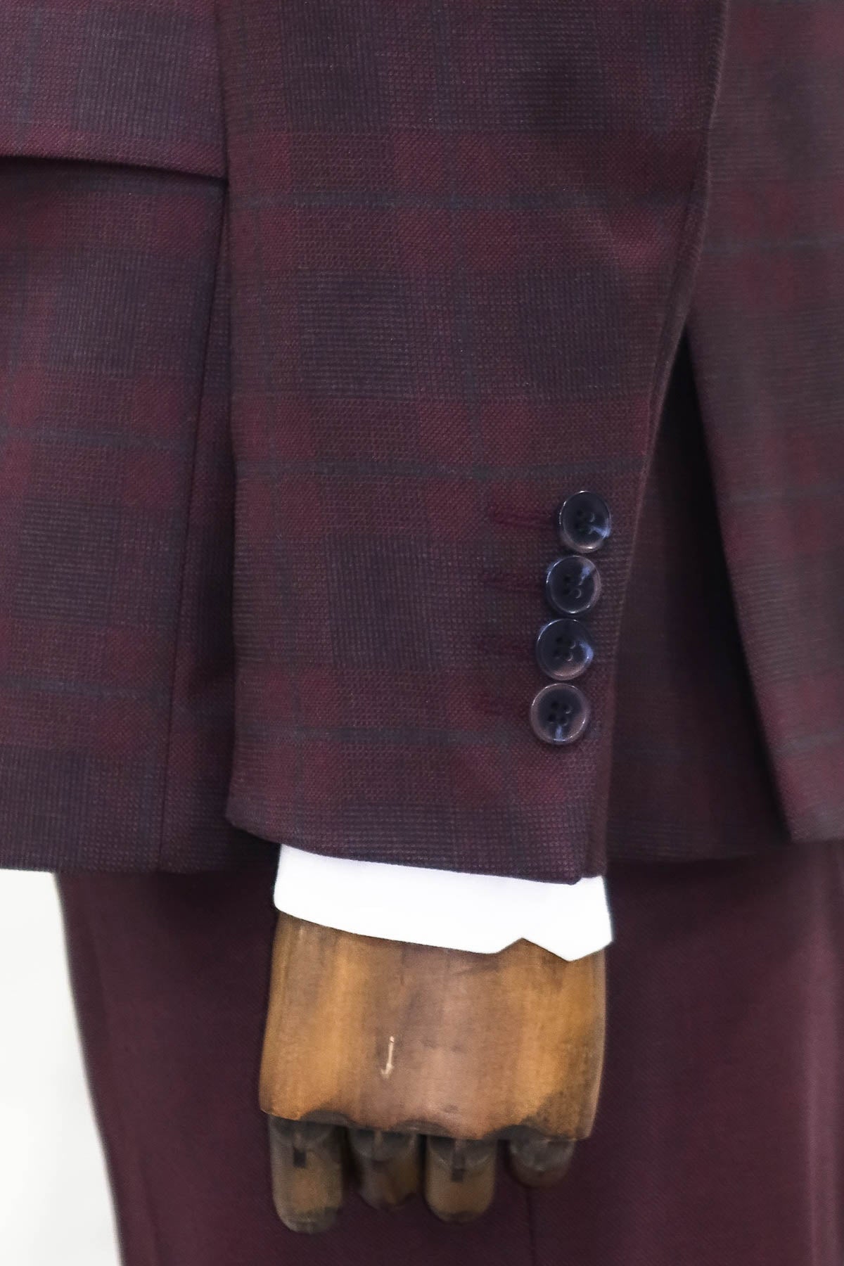 Slim Fit Checked Burgundy Men Suit -