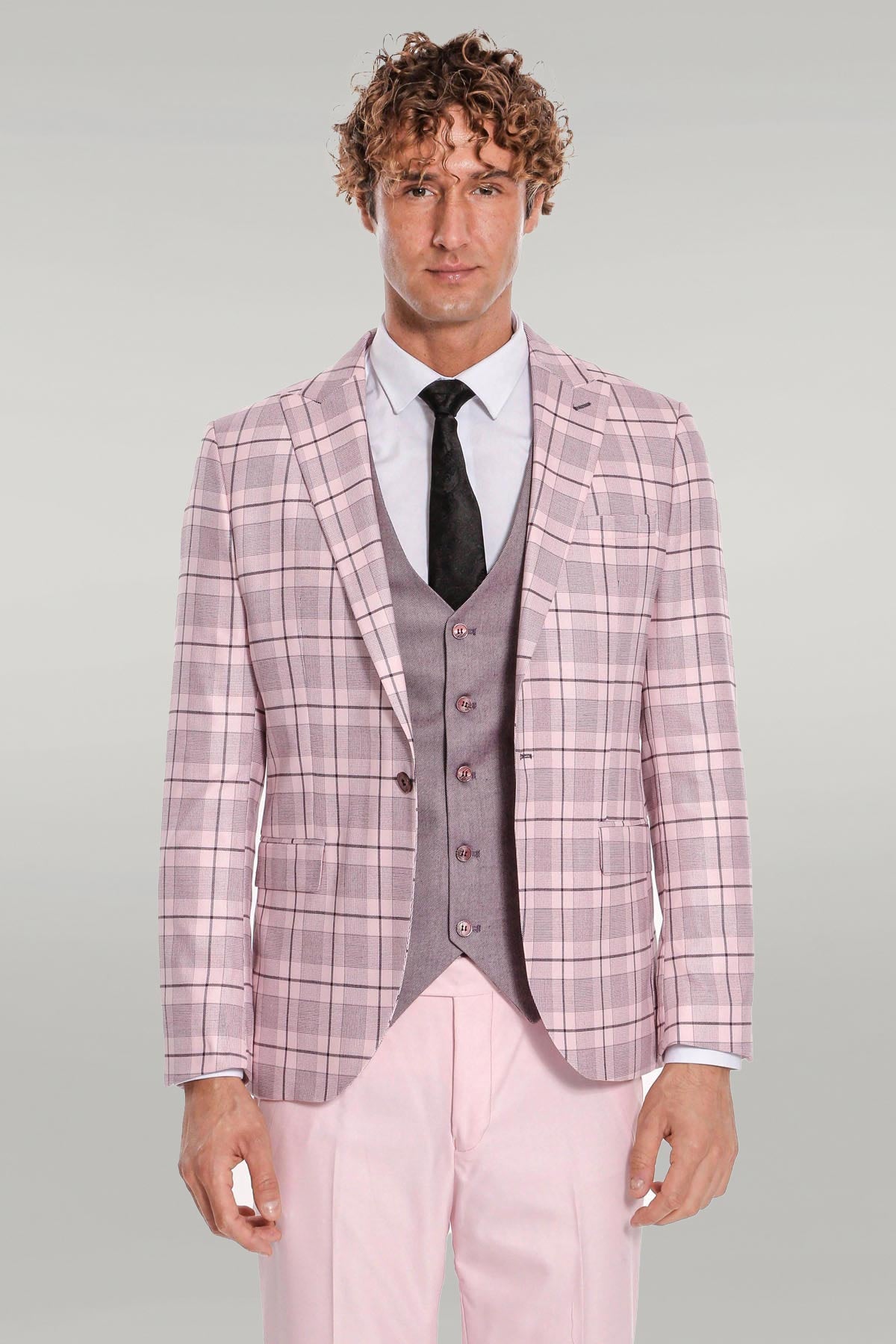 KOALA SYDNEY Checked Slim Fit Pink Men Suit -