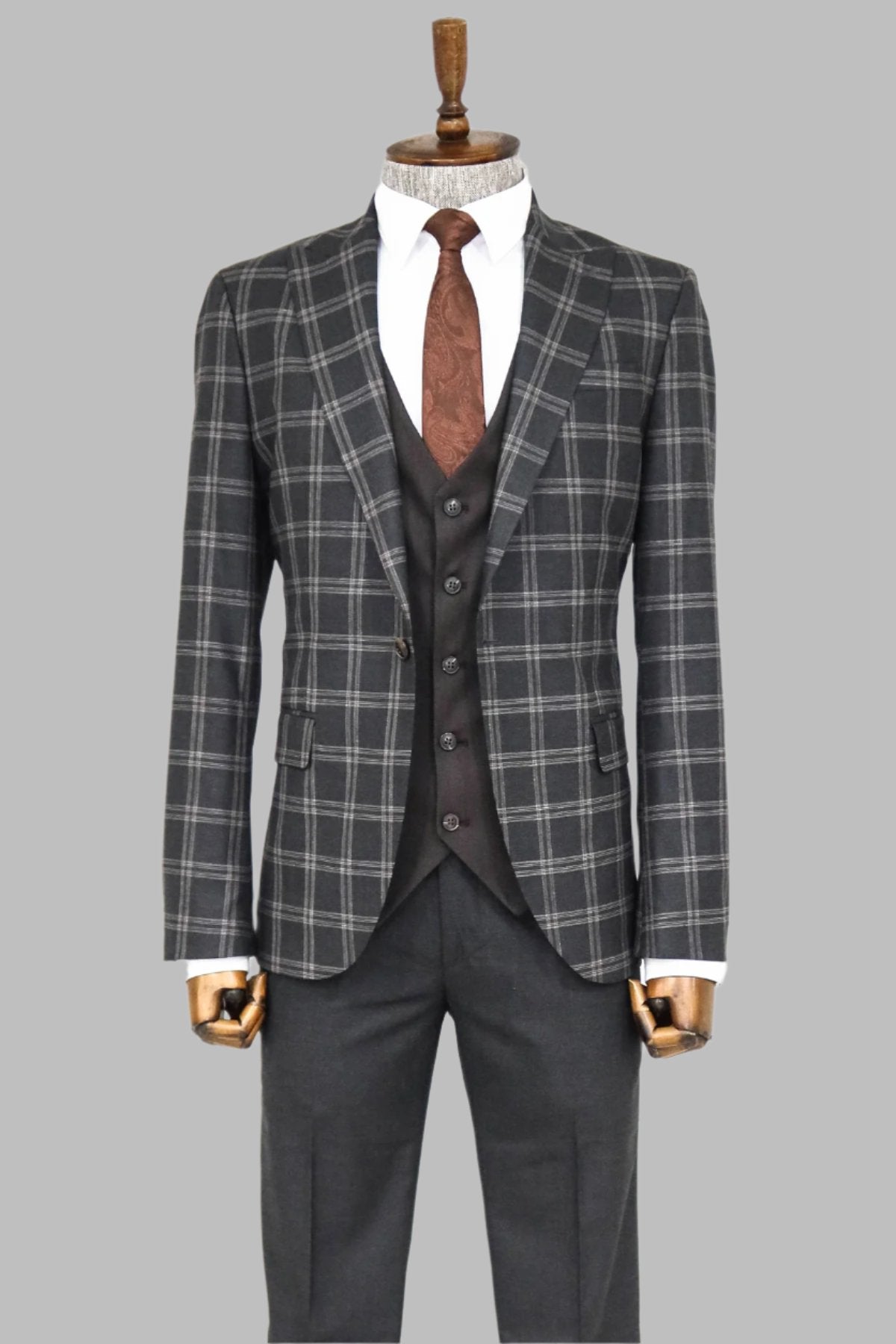 KOALA SYDNEY Checked Patterned Slim Fit Black Men Suit