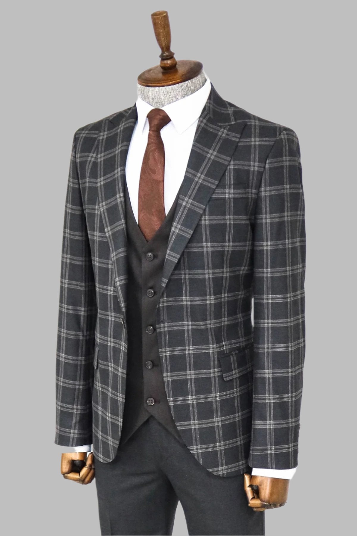 KOALA SYDNEY Checked Patterned Slim Fit Black Men Suit