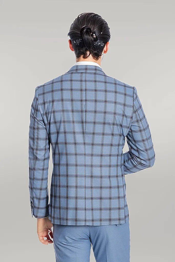 Checked Patterned Slim Fit Blue Men Suit