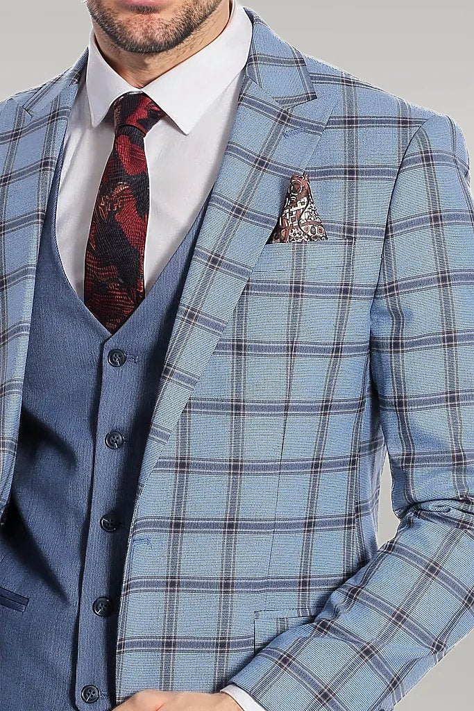 Checked Patterned Slim Fit Blue Men Suit