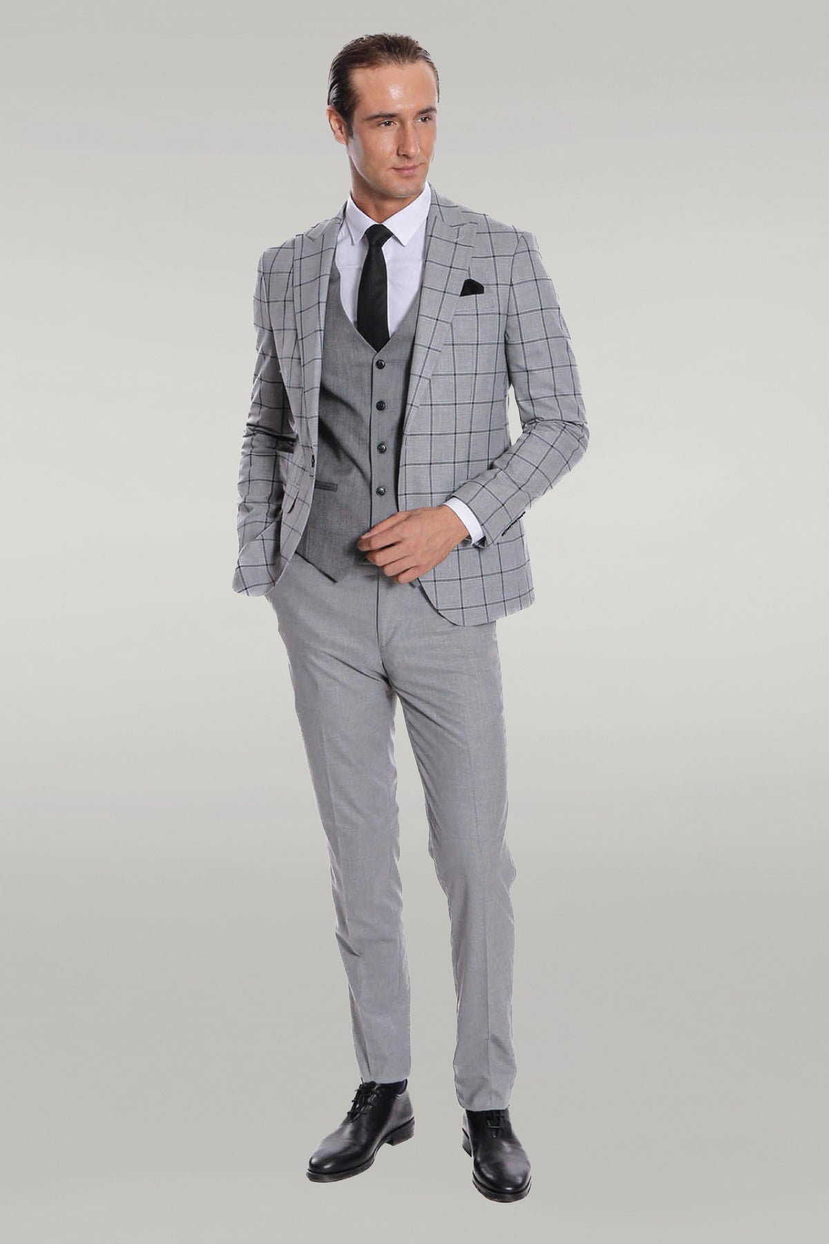 KOALA SYDNEY Checked Patterned Slim Fit Grey Men Suit