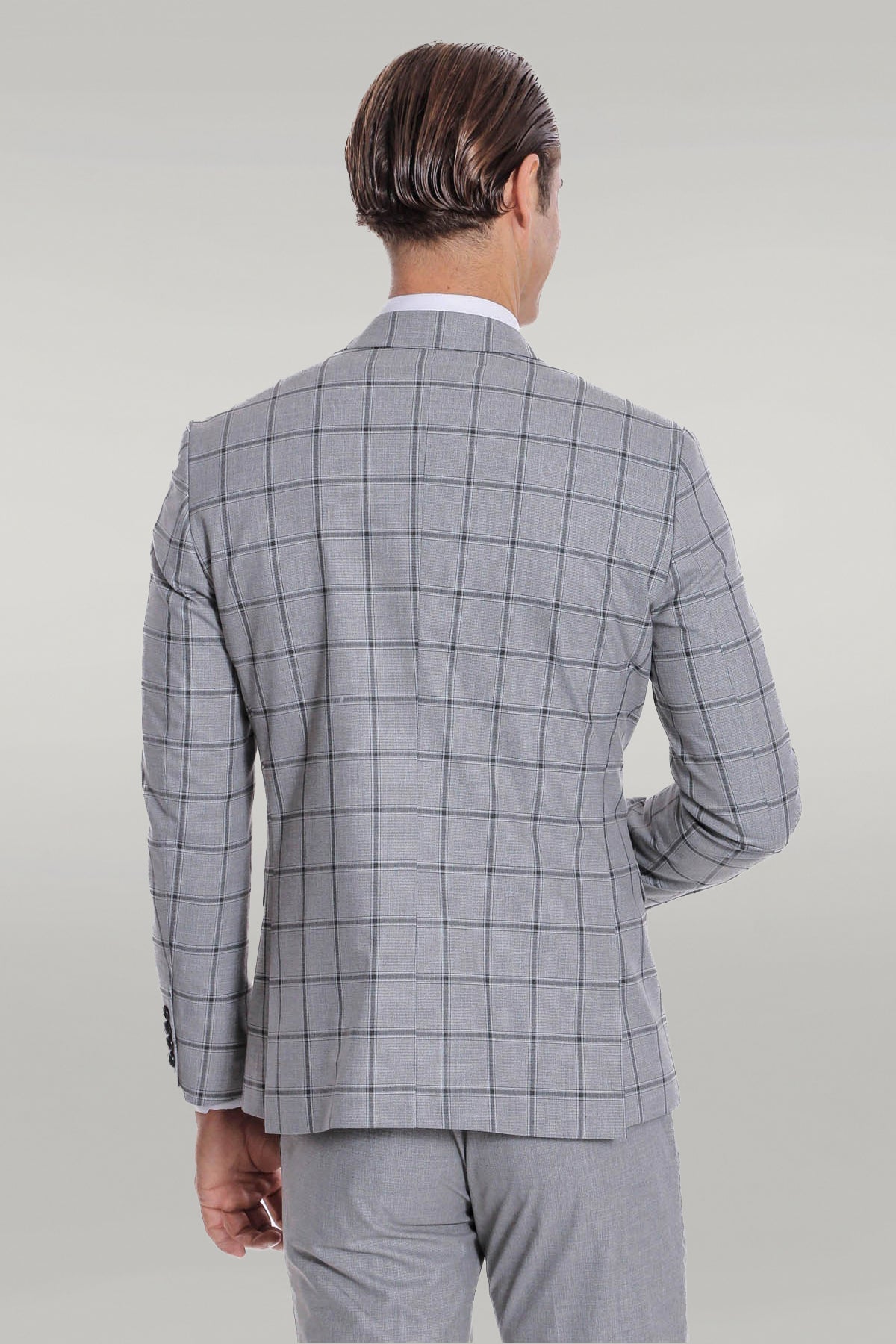 KOALA SYDNEY Checked Patterned Slim Fit Grey Men Suit