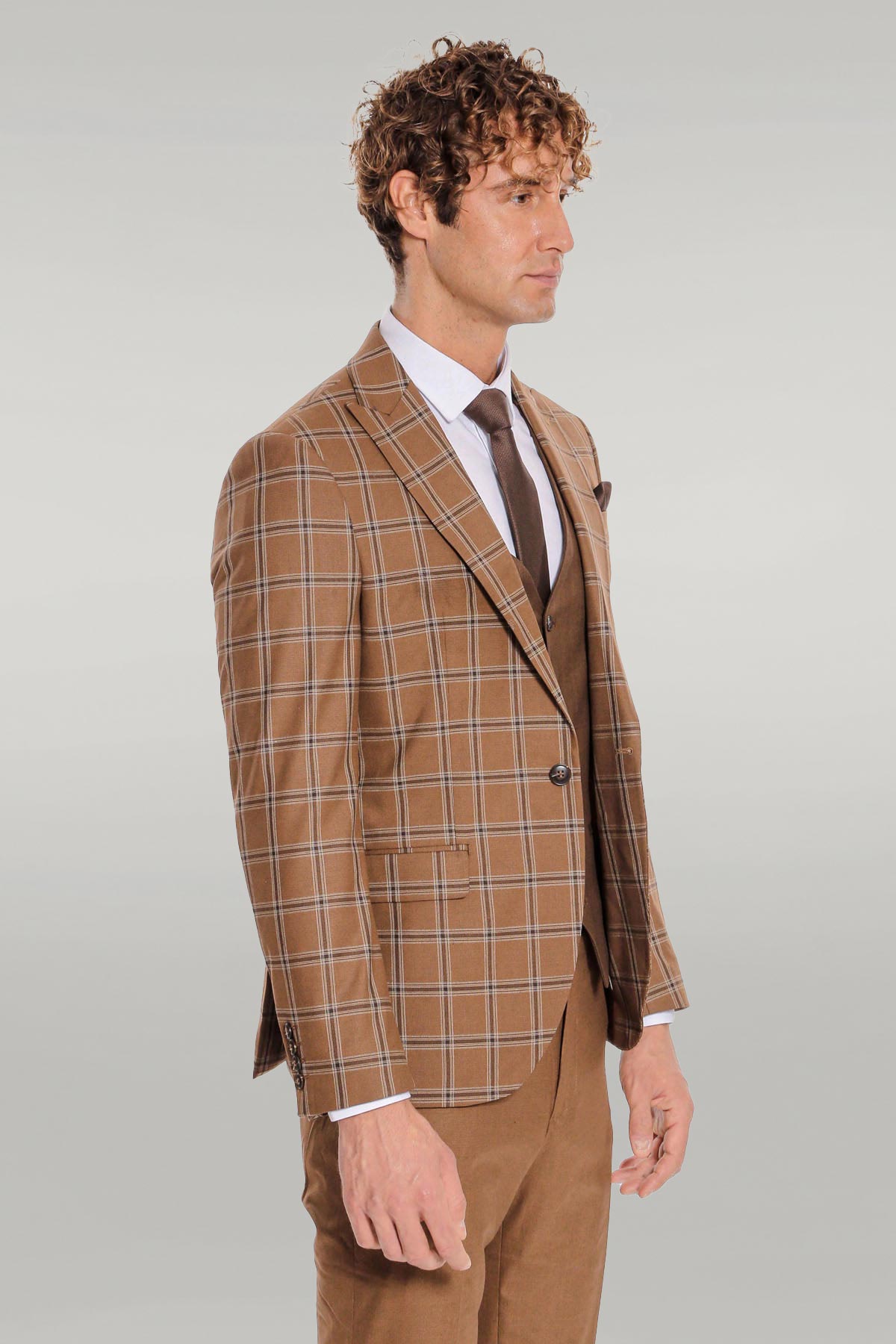 KOALA SYDNEY Checked Patterned Slim Fit Brown Men Suit