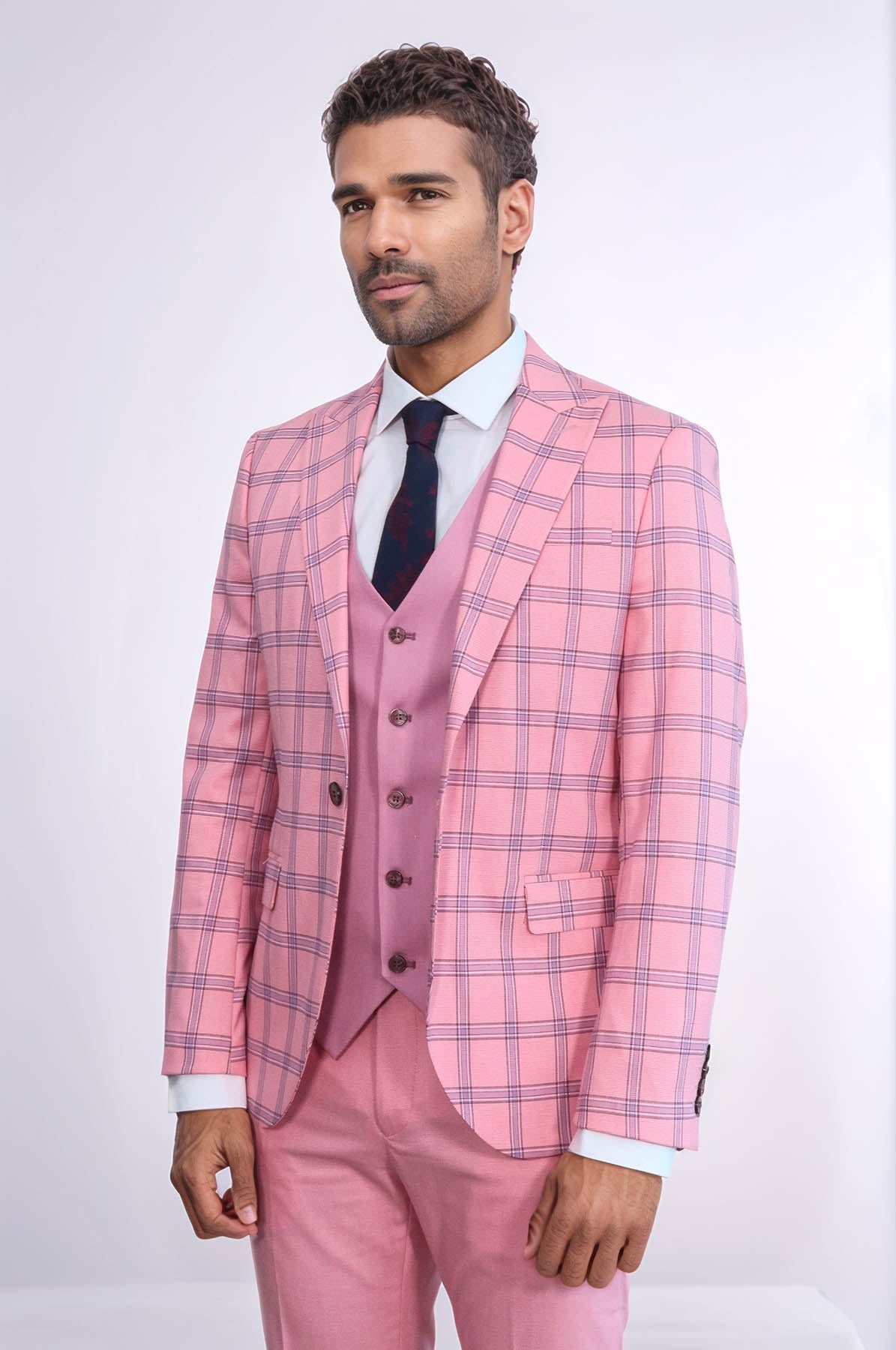 KOALA SYDNEY Checked Patterned Slim Fit Pink Men Suit -
