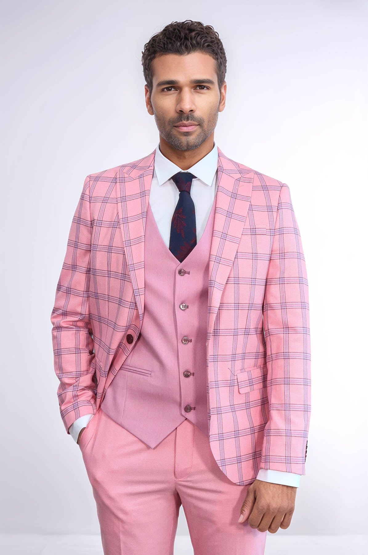 KOALA SYDNEY Checked Patterned Slim Fit Pink Men Suit