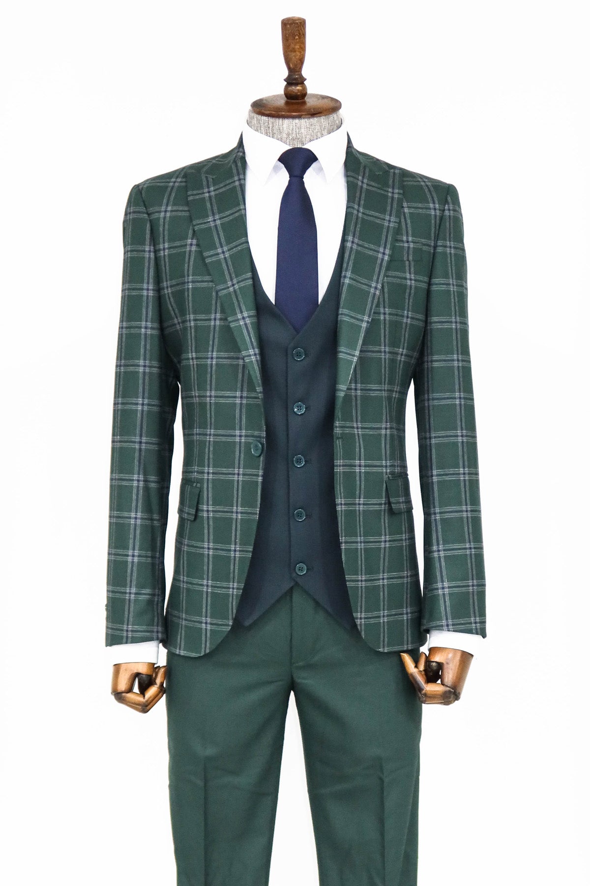 KOALA SYDNEY Checked Patterned Slim Fit Green Men Suit and Shirt Combination -