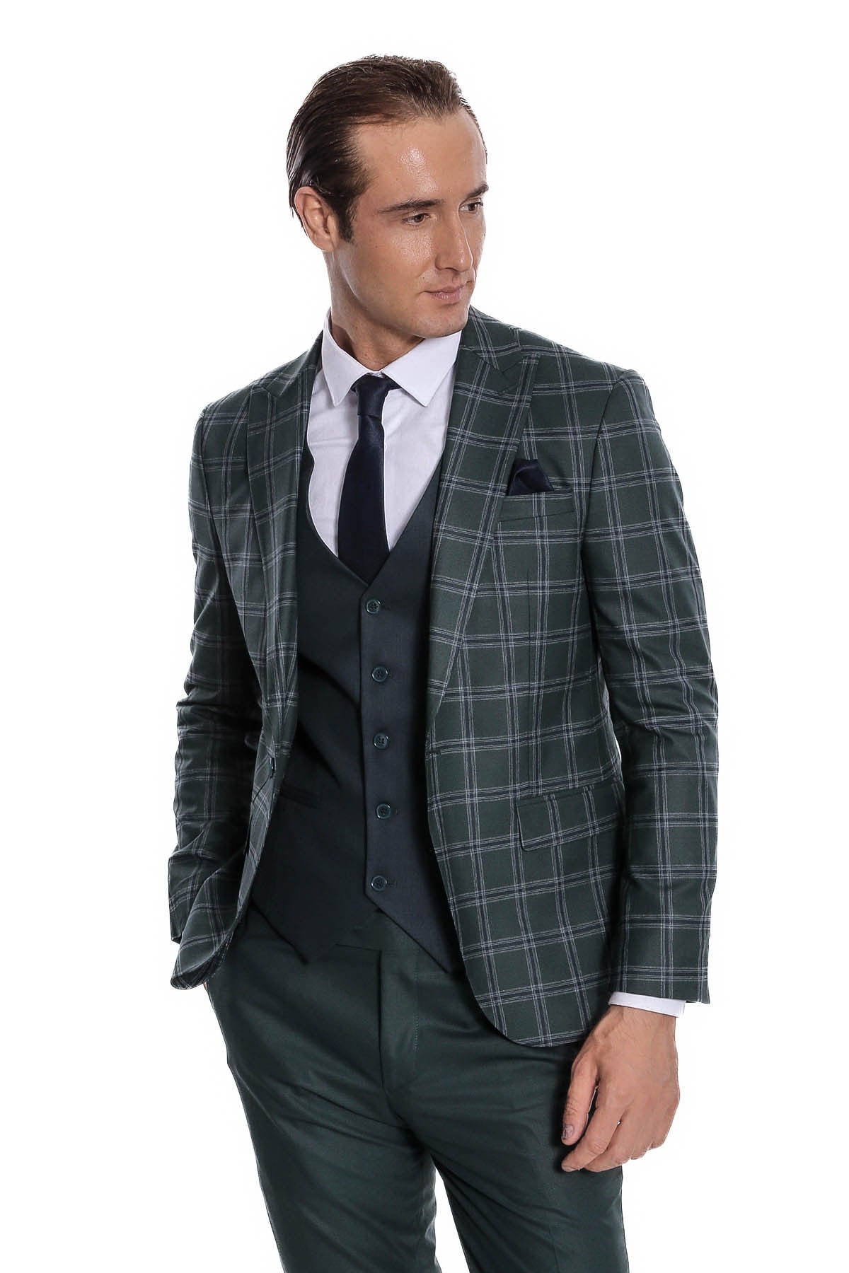 KOALA SYDNEY Checked Patterned Slim Fit Green Men Suit
