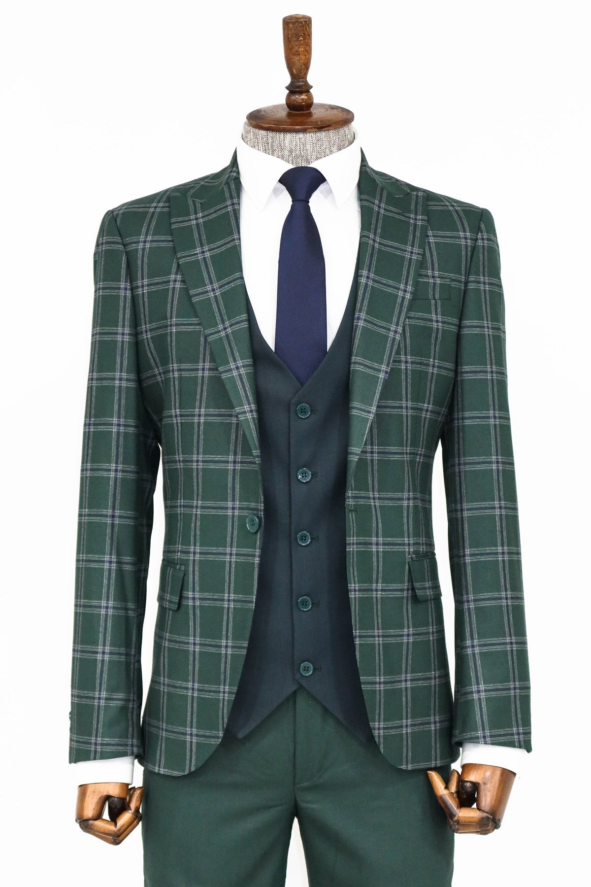 KOALA SYDNEY Checked Patterned Slim Fit Green Men Suit and Shirt Combination -
