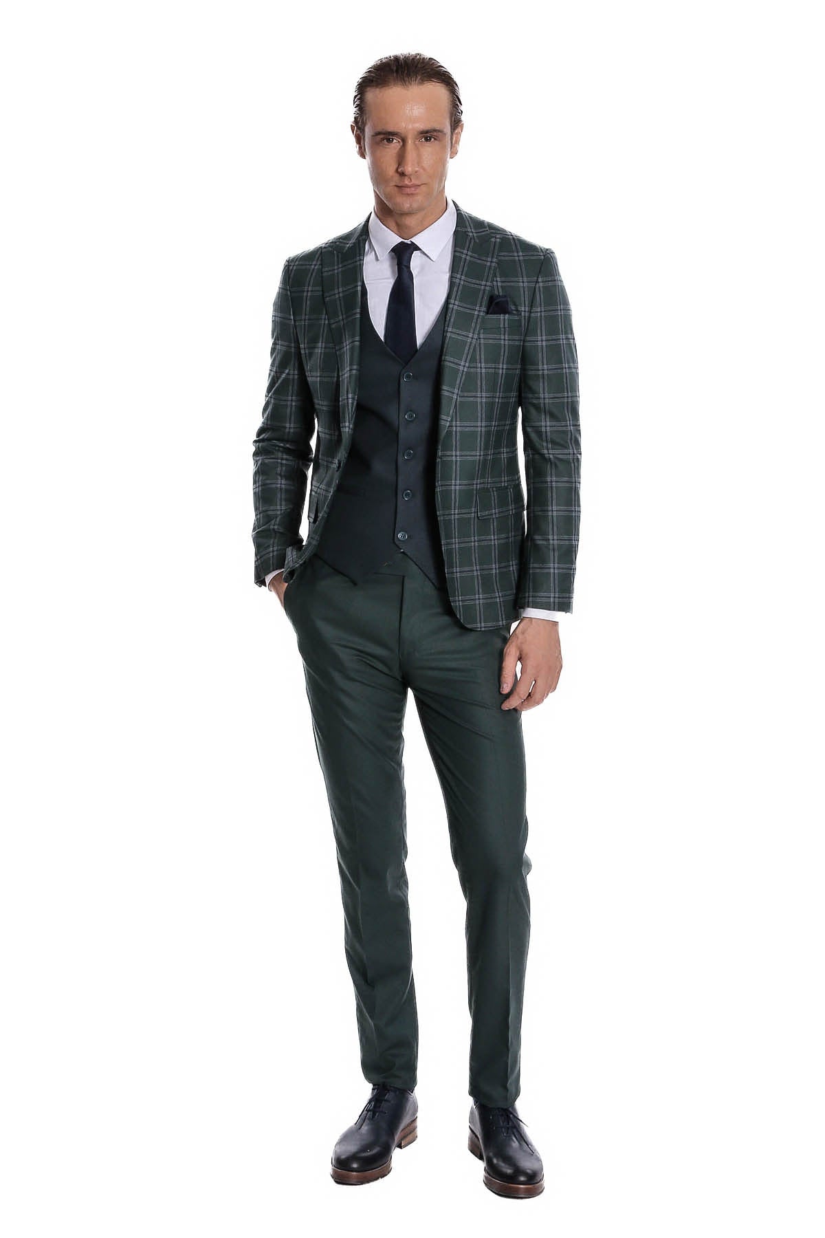 KOALA SYDNEY Checked Patterned Slim Fit Green Men Suit