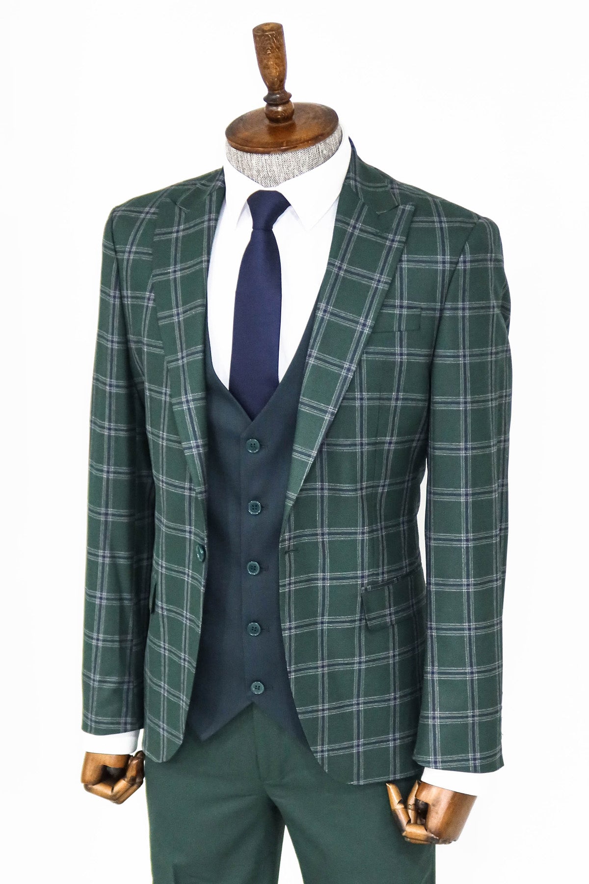 KOALA SYDNEY Checked Patterned Slim Fit Green Men Suit and Shirt Combination -