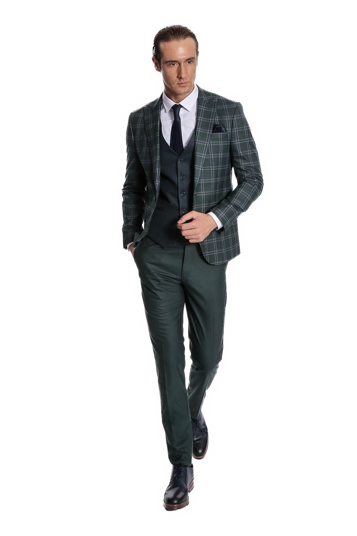 KOALA SYDNEY Checked Patterned Slim Fit Green Men Suit