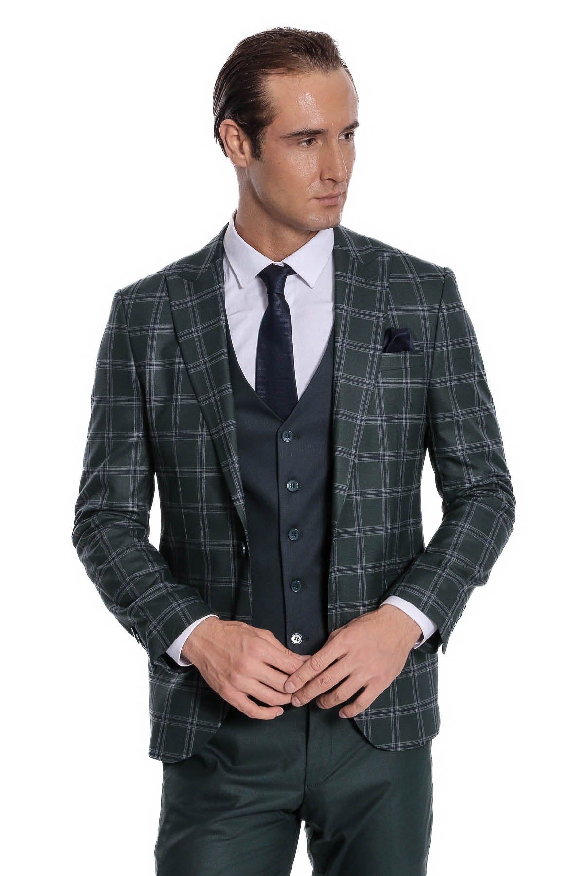 KOALA SYDNEY Checked Patterned Slim Fit Green Men Suit