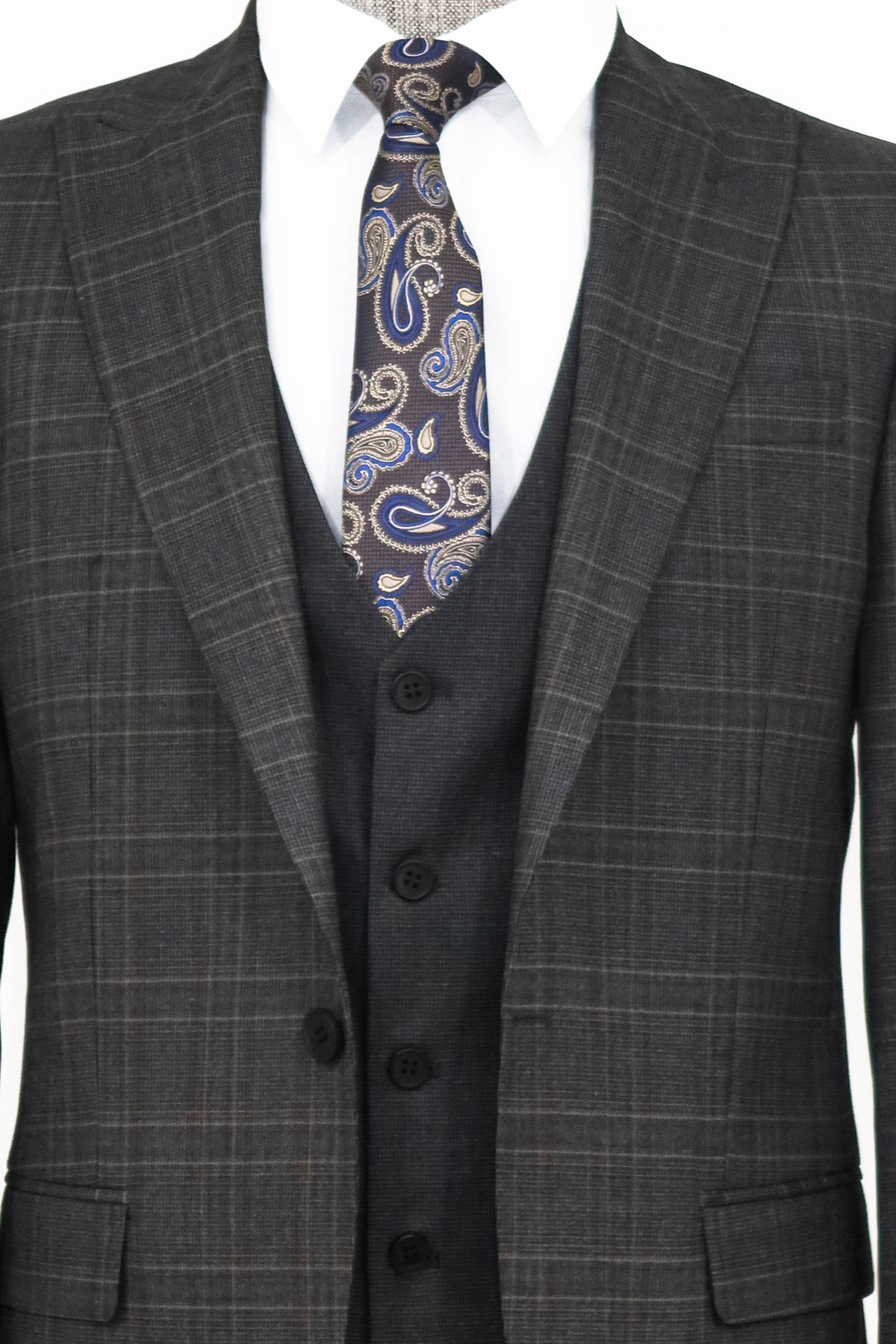 Checked Slim Fit Anthracite Men Suit and Shirt Combination