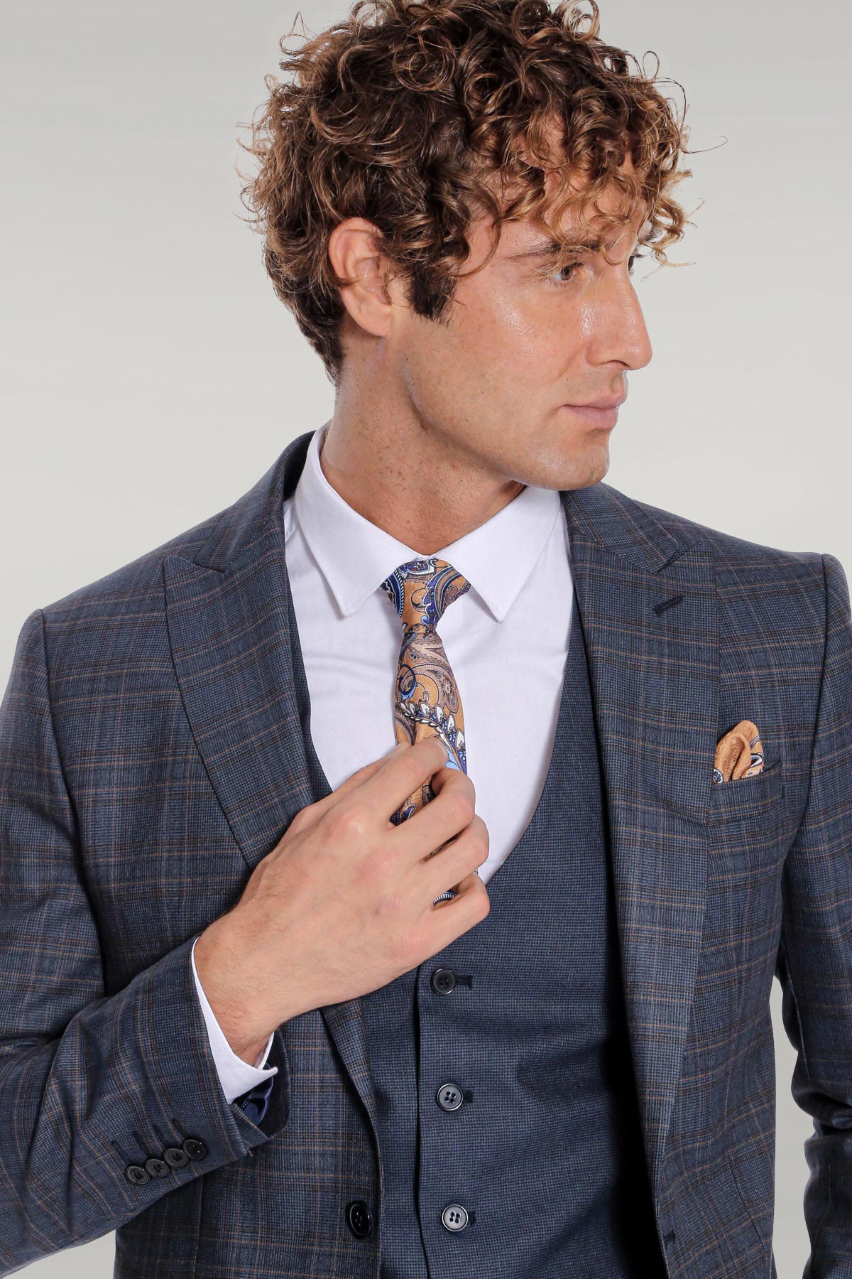 KOALA SYDNEY Checked Slim Fit Navy Blue Men Suit -