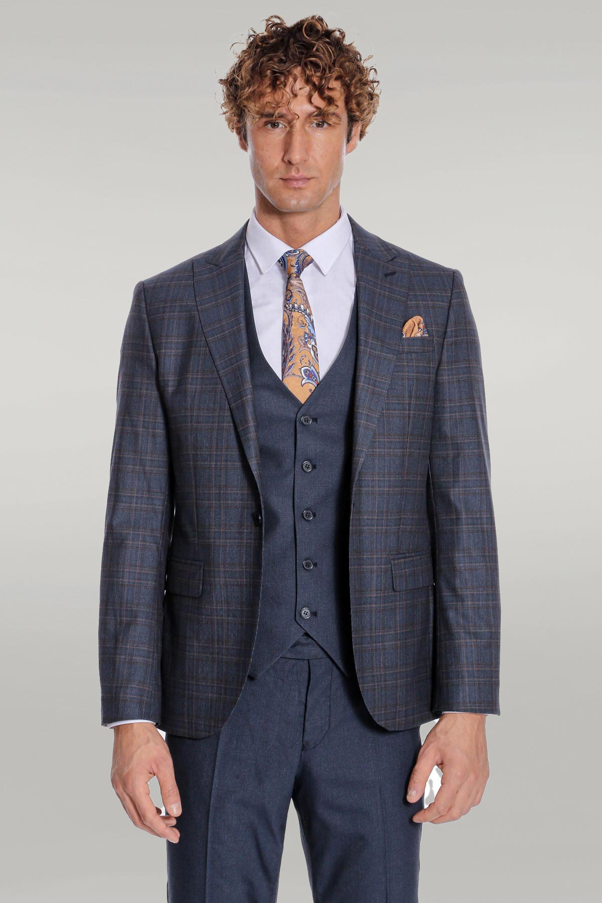 KOALA SYDNEY Checked Slim Fit Navy Blue Men Suit -