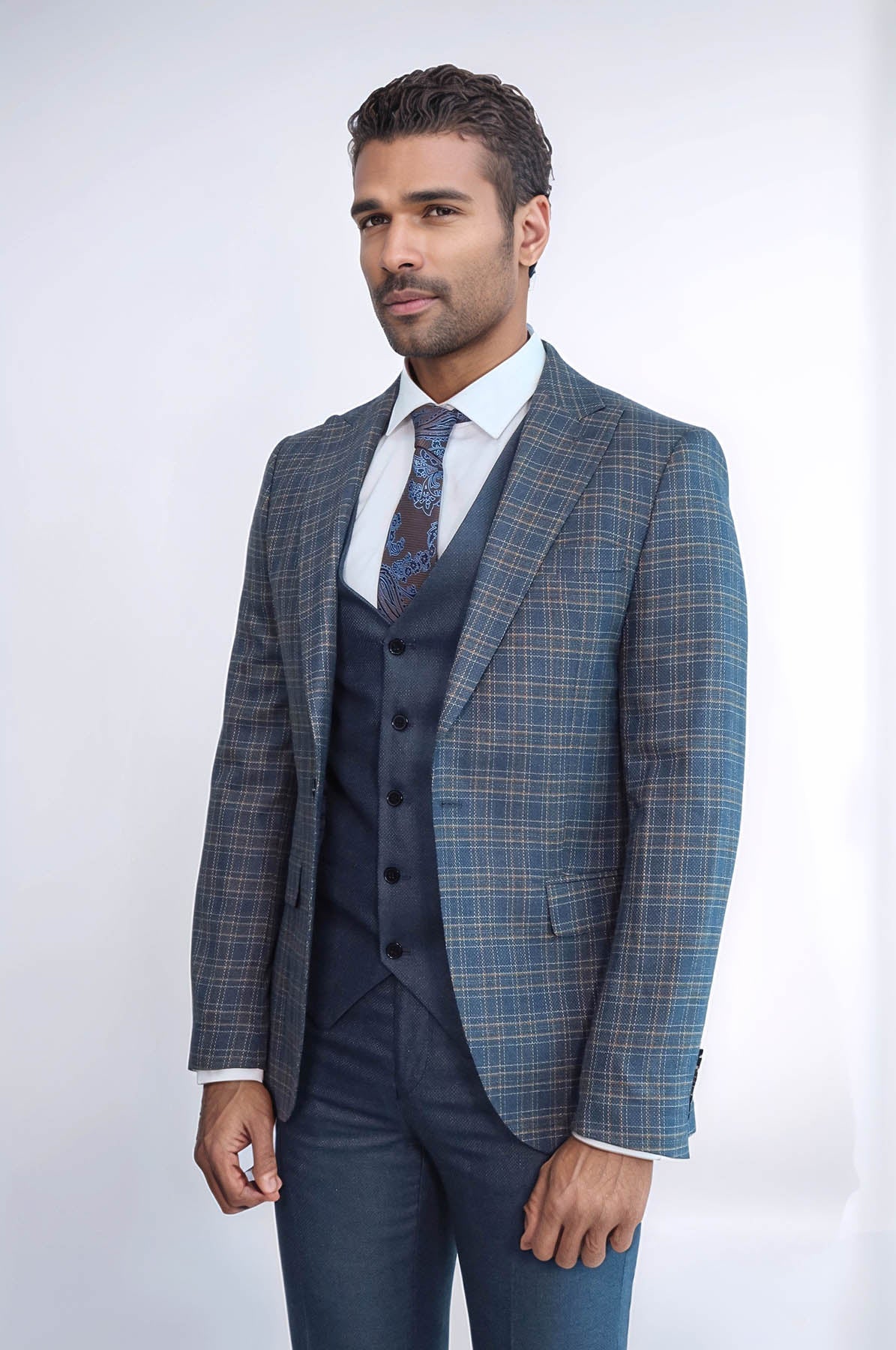 KOALA SYDNEY Checked Slim Fit Blue Men Suit
