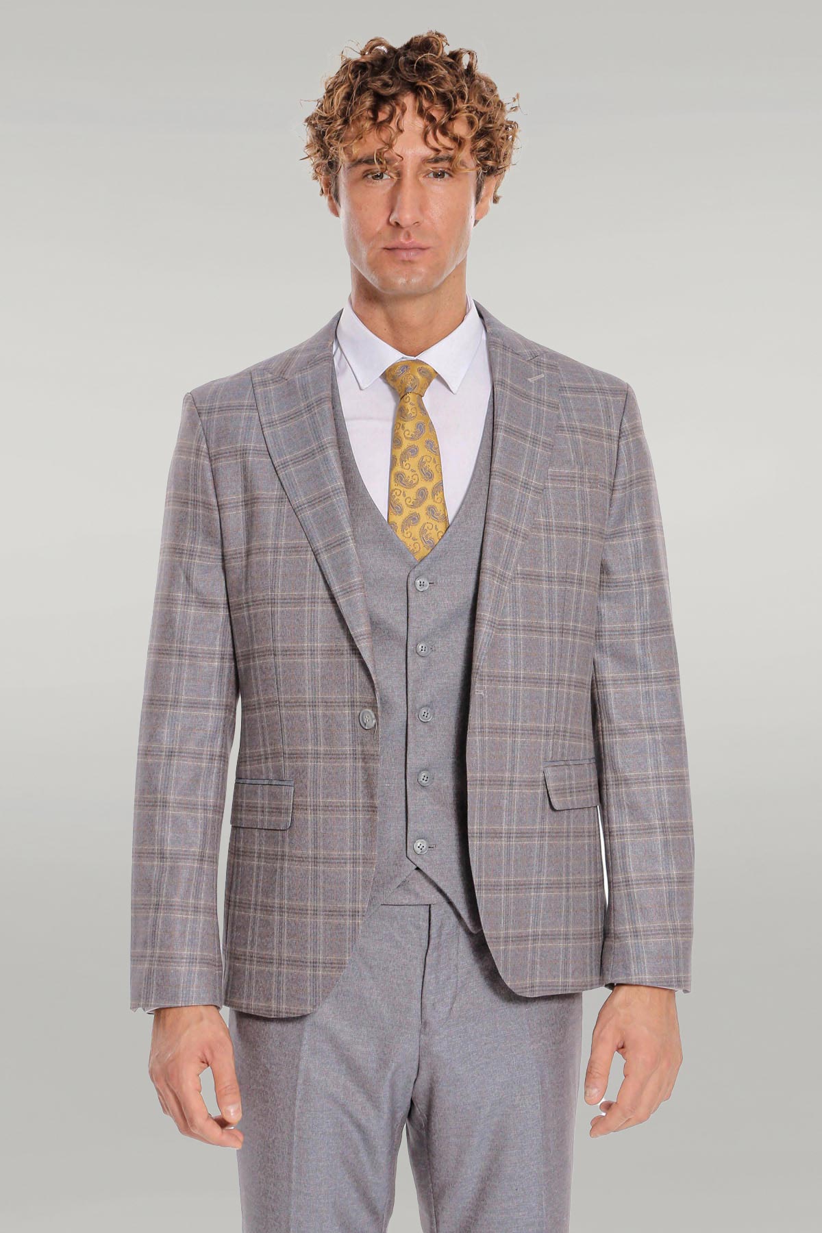 Checked Slim Fit Light Blue Men Suit