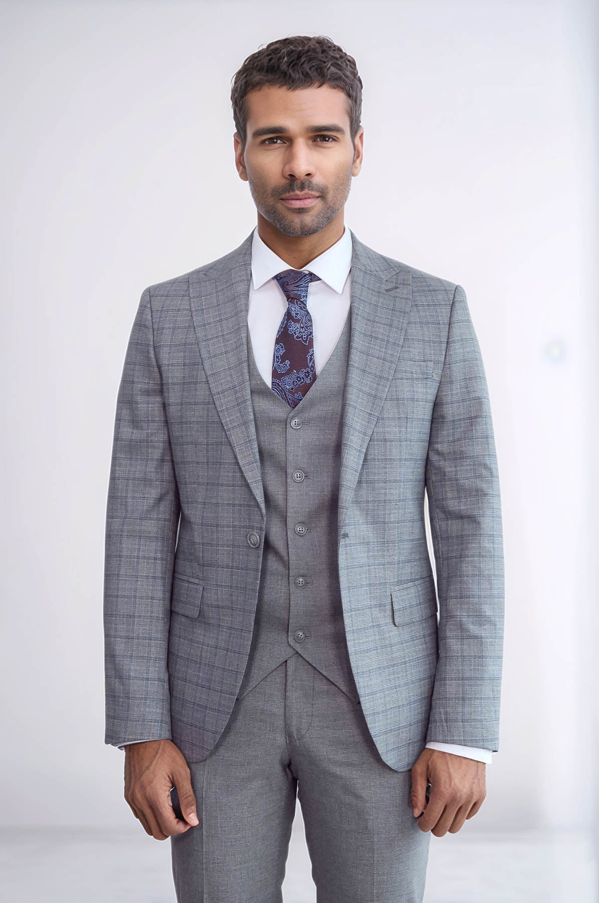 KOALA SYDNEY Checked Slim Fit Grey Men Suit -
