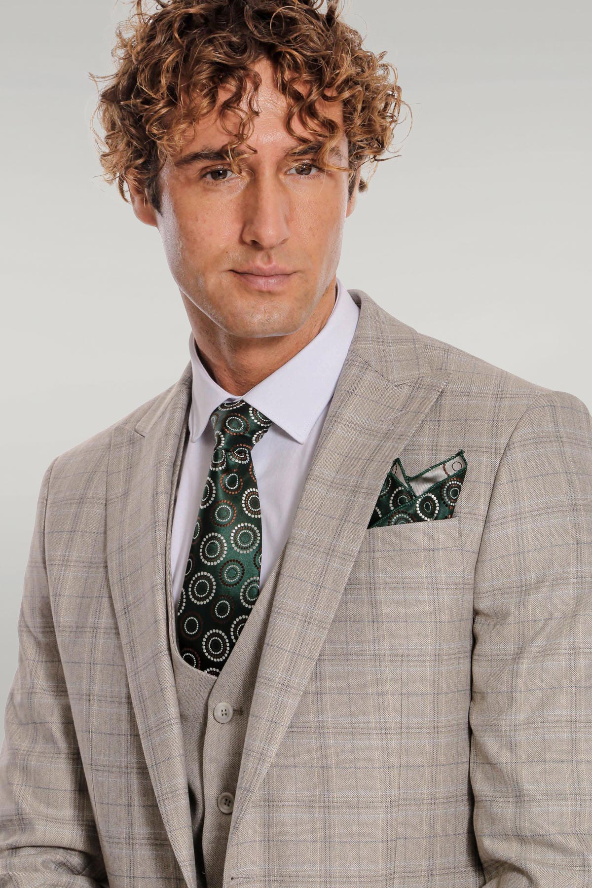 KOALA SYDNEY Checked Slim Fit Cream Men Suit