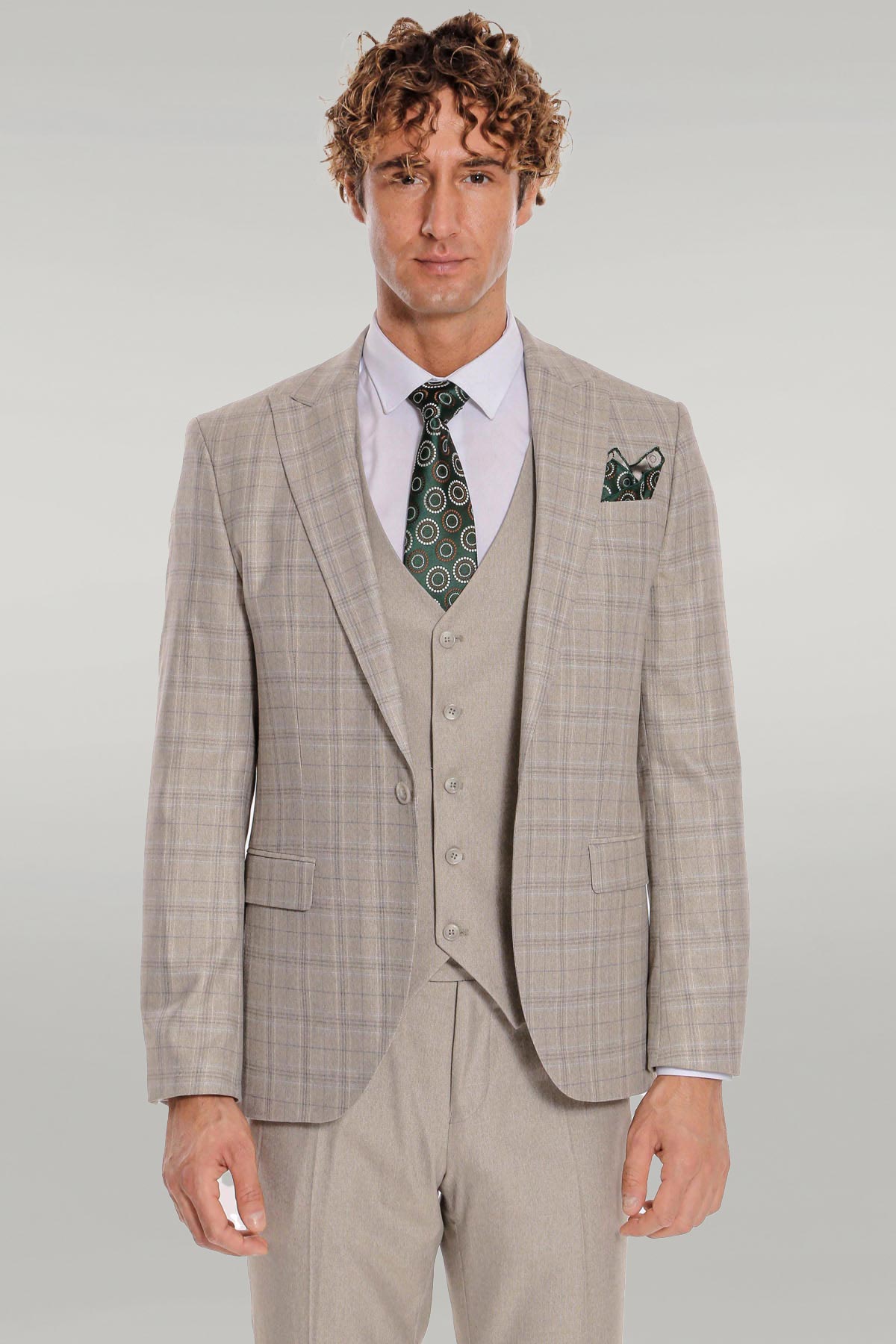 KOALA SYDNEY Checked Slim Fit Cream Men Suit