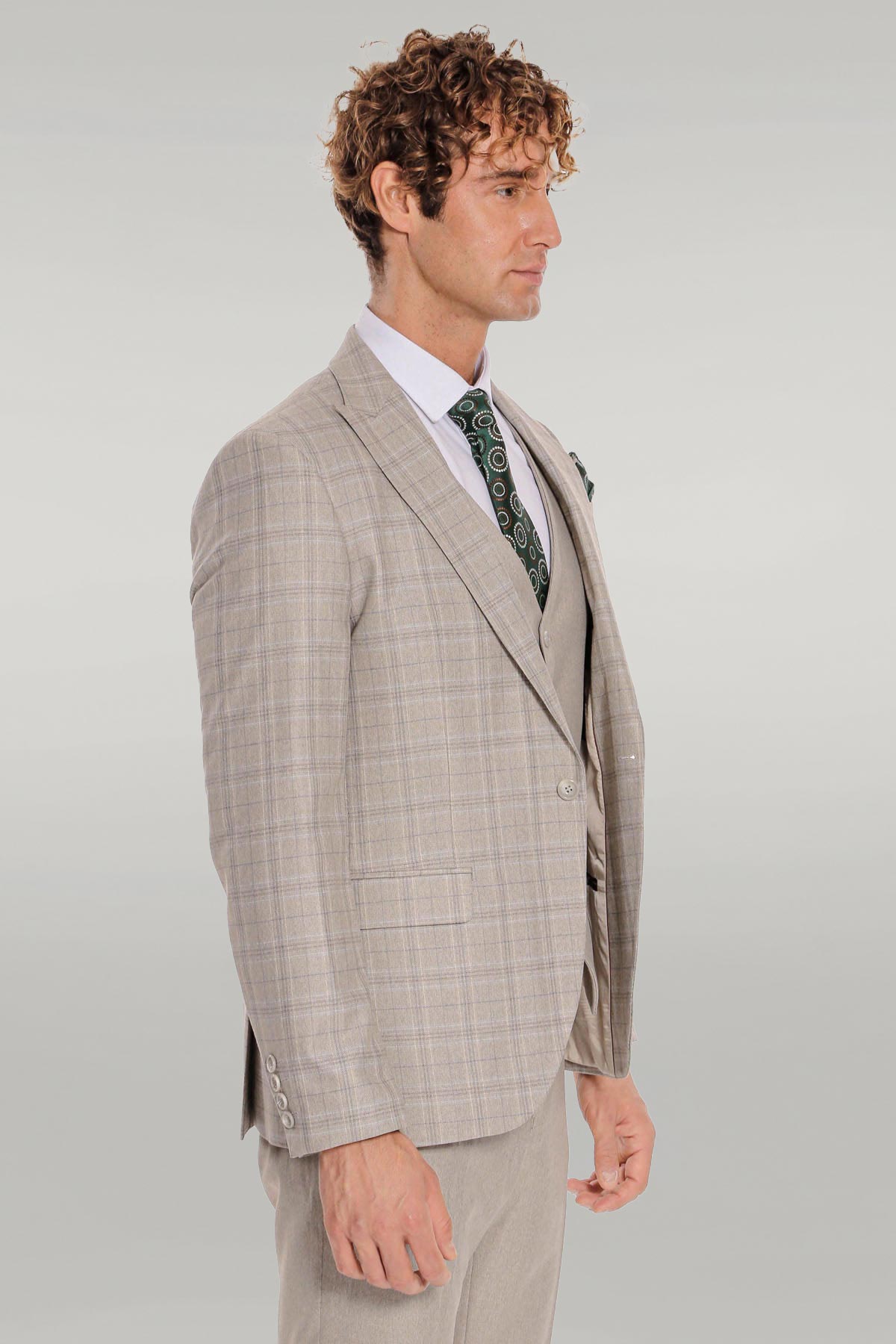 KOALA SYDNEY Checked Slim Fit Cream Men Suit