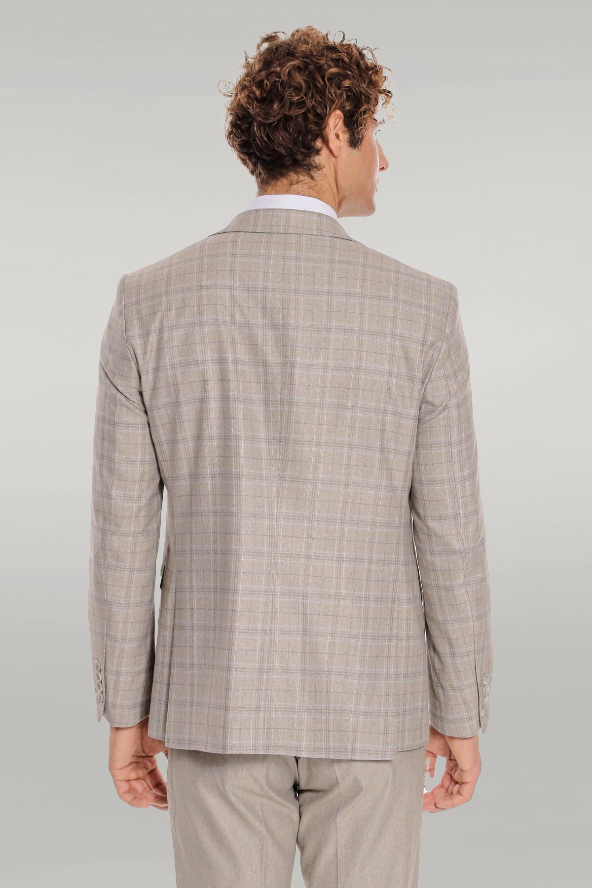 KOALA SYDNEY Checked Slim Fit Cream Men Suit