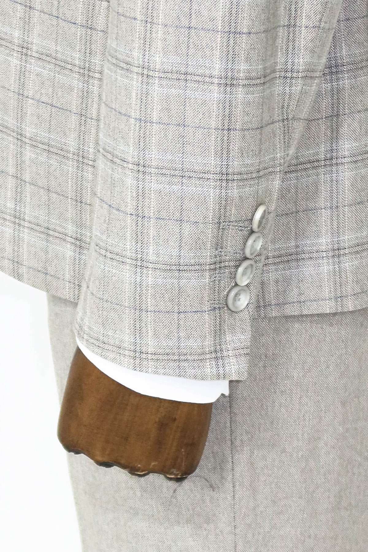 Checked Slim Fit Cream Men Suit and Shirt Combination