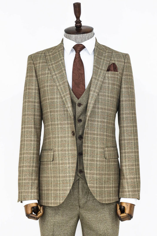 Checked Slim Fit Brown Men Suit and Shirts Combination-