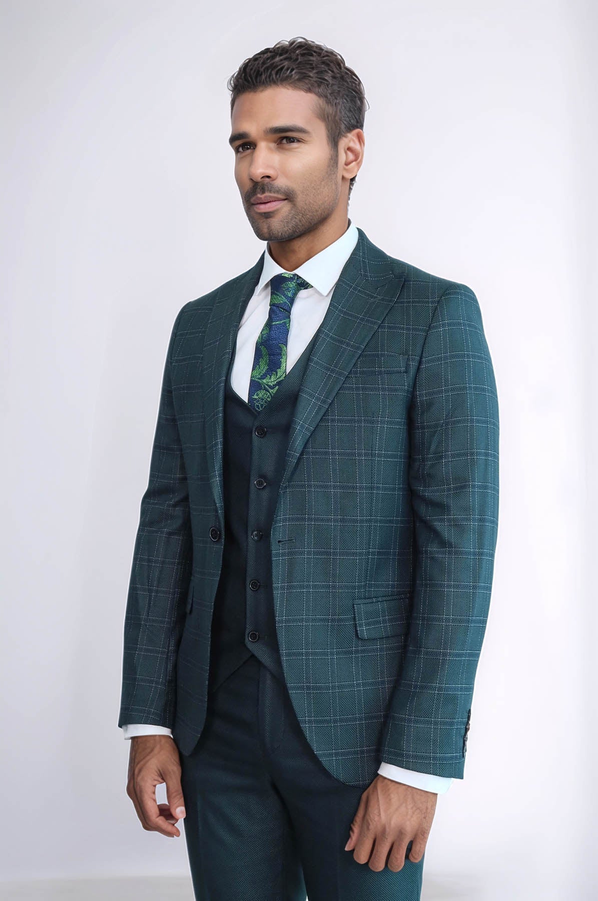KOALA SYDNEY Checked Slim Fit Green Men Suit