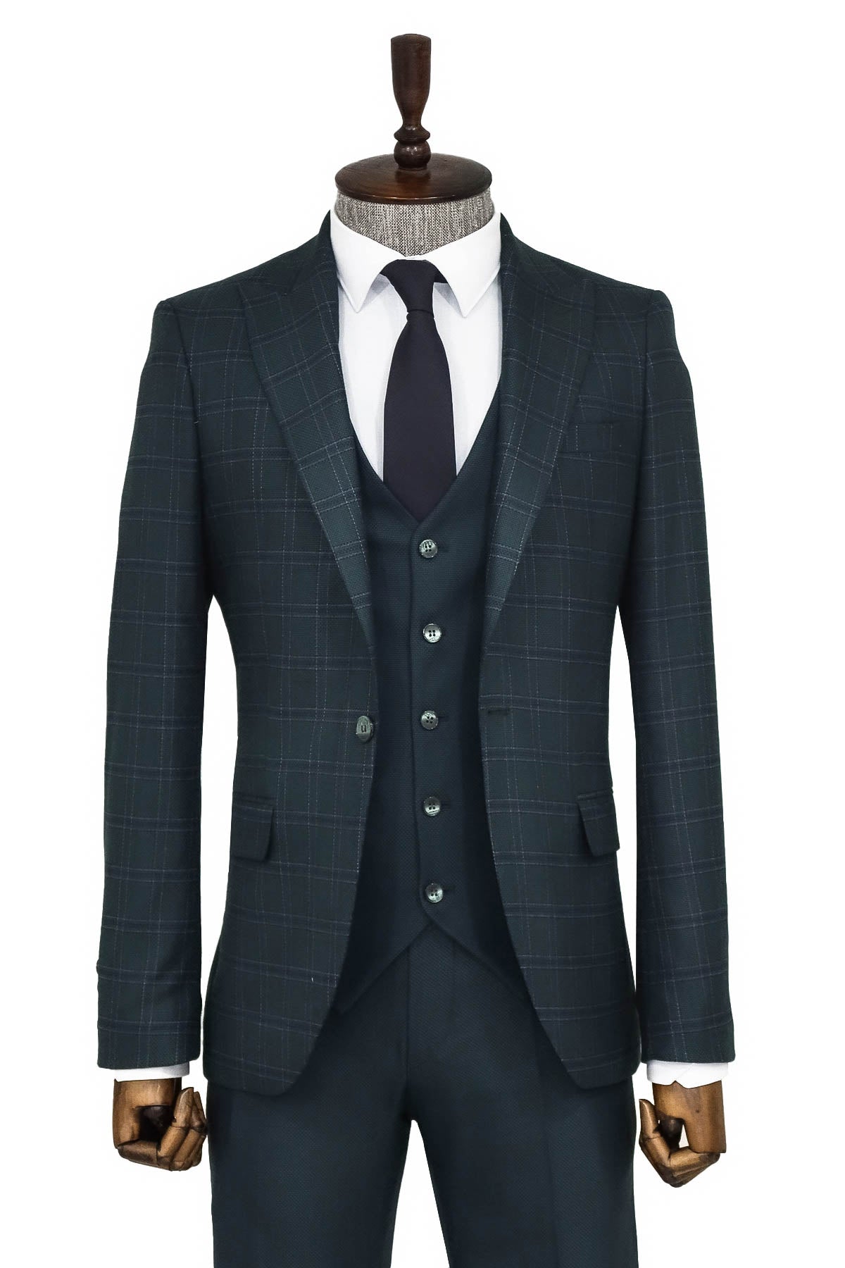 Checked Slim Fit Green Men Suit and Shirt Combination -