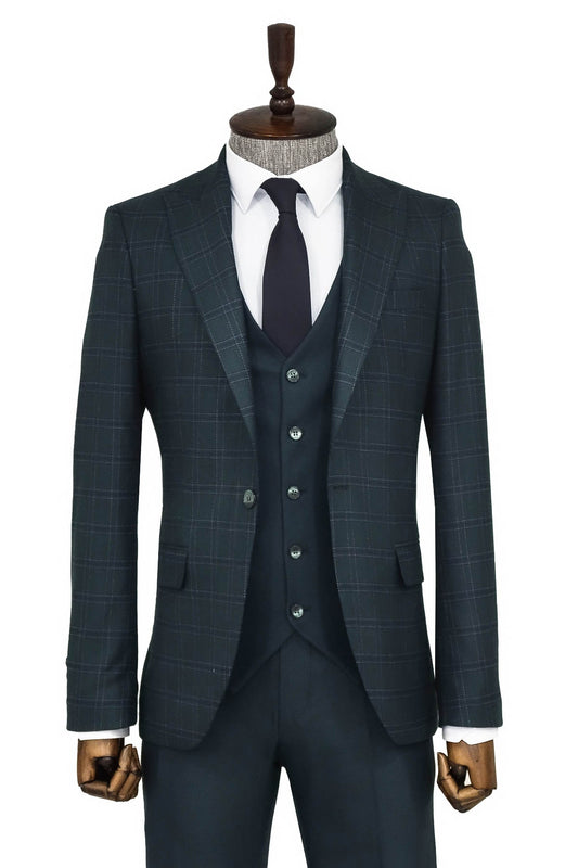 Checked Slim Fit Green Men Suit and Shirt Combination -