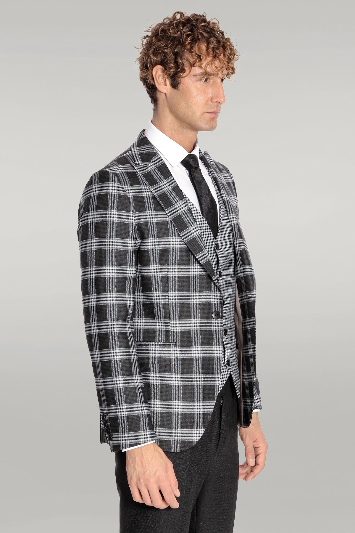 KOALA SYDNEY Slim Fit Patterned Checked Black Men Suit