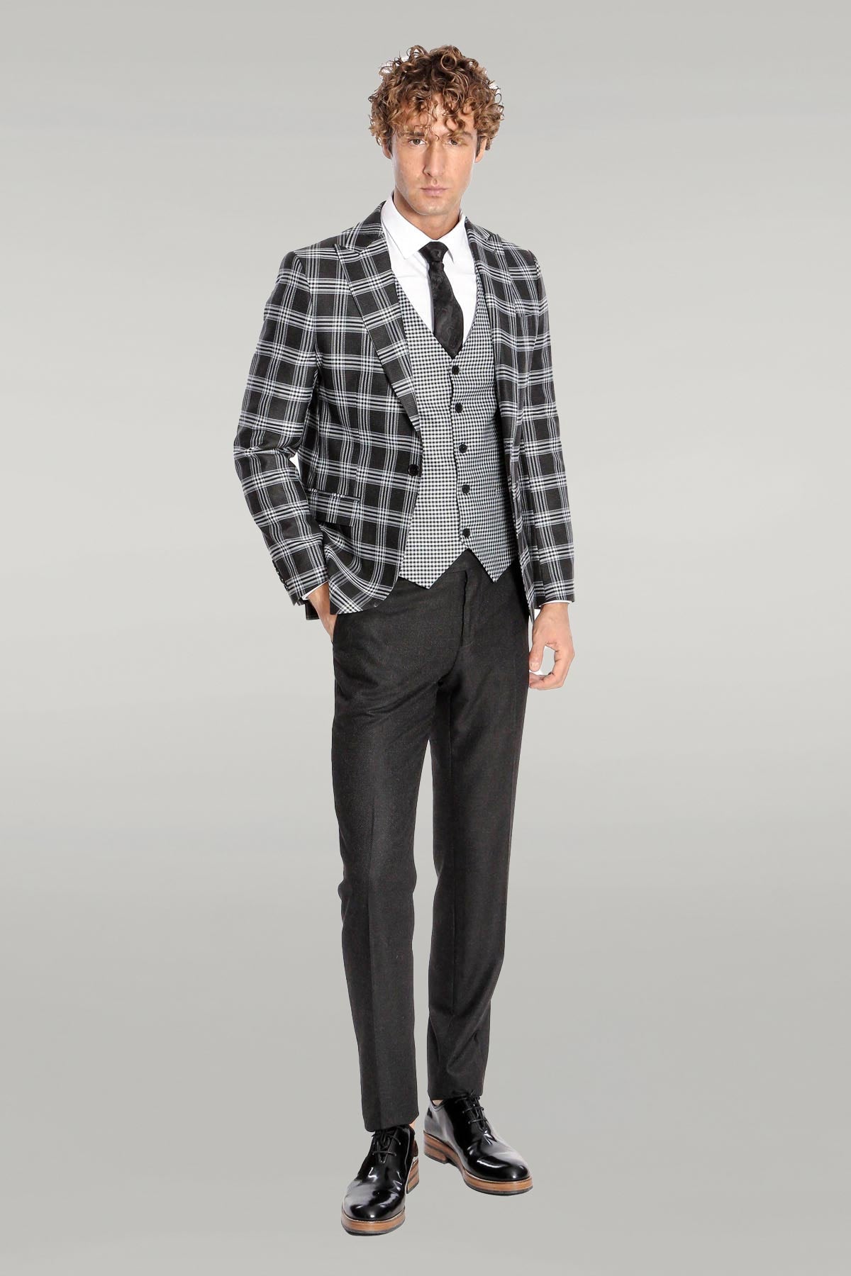 KOALA SYDNEY Slim Fit Patterned Checked Black Men Suit