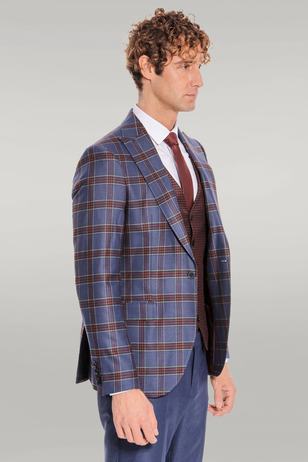 KOALA SYDNEY Patterned Checked Slim Fit Blue Men Suit