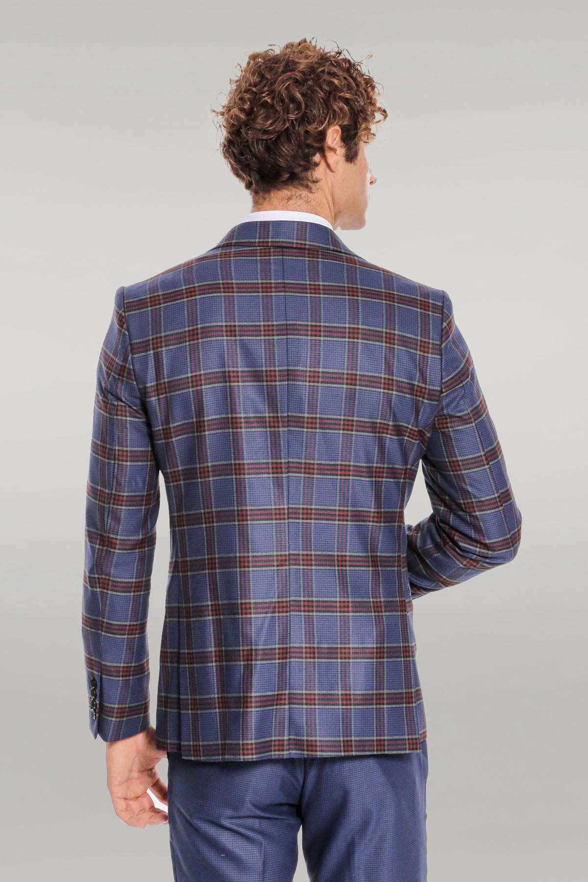 KOALA SYDNEY Patterned Checked Slim Fit Blue Men Suit