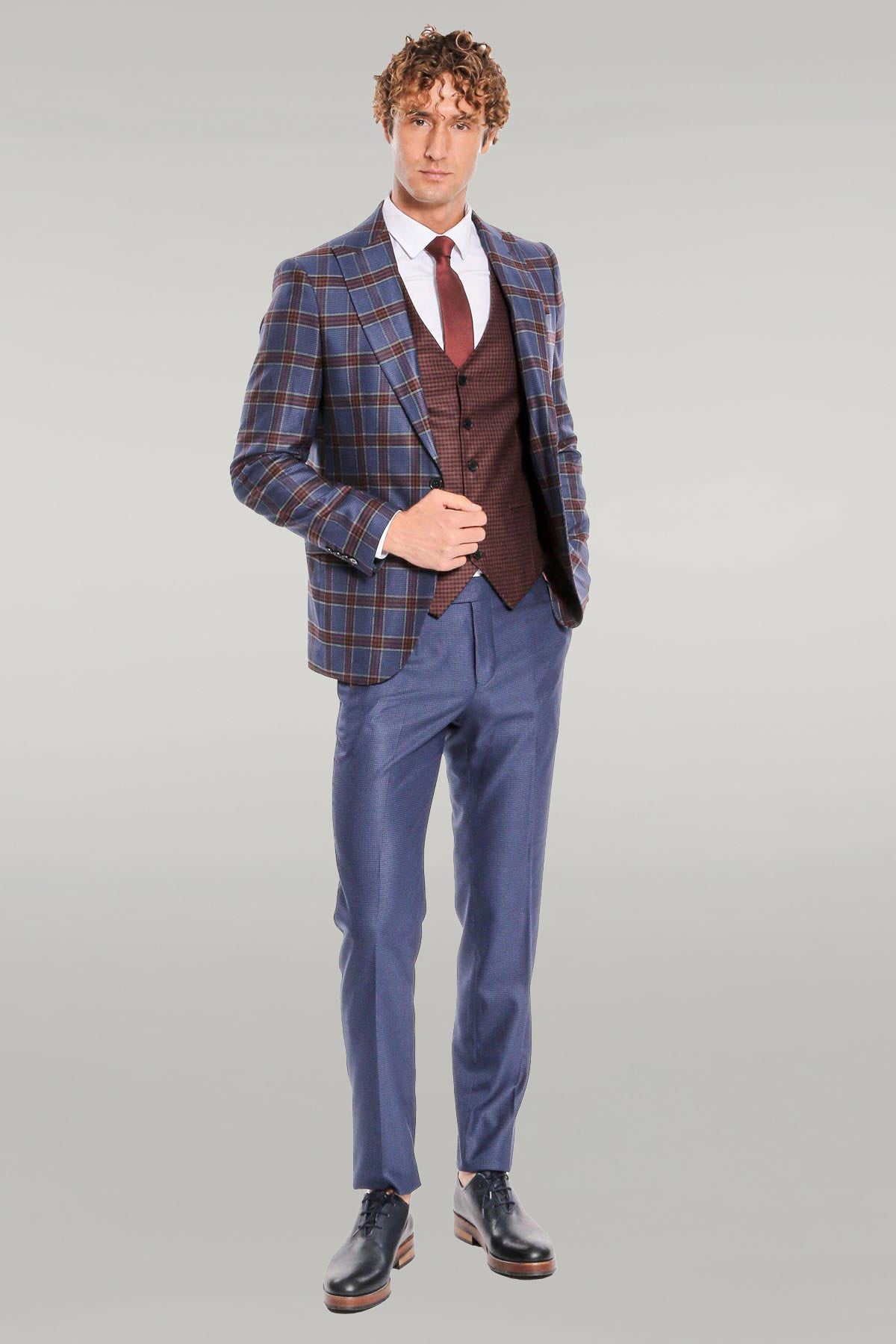 KOALA SYDNEY Patterned Checked Slim Fit Blue Men Suit