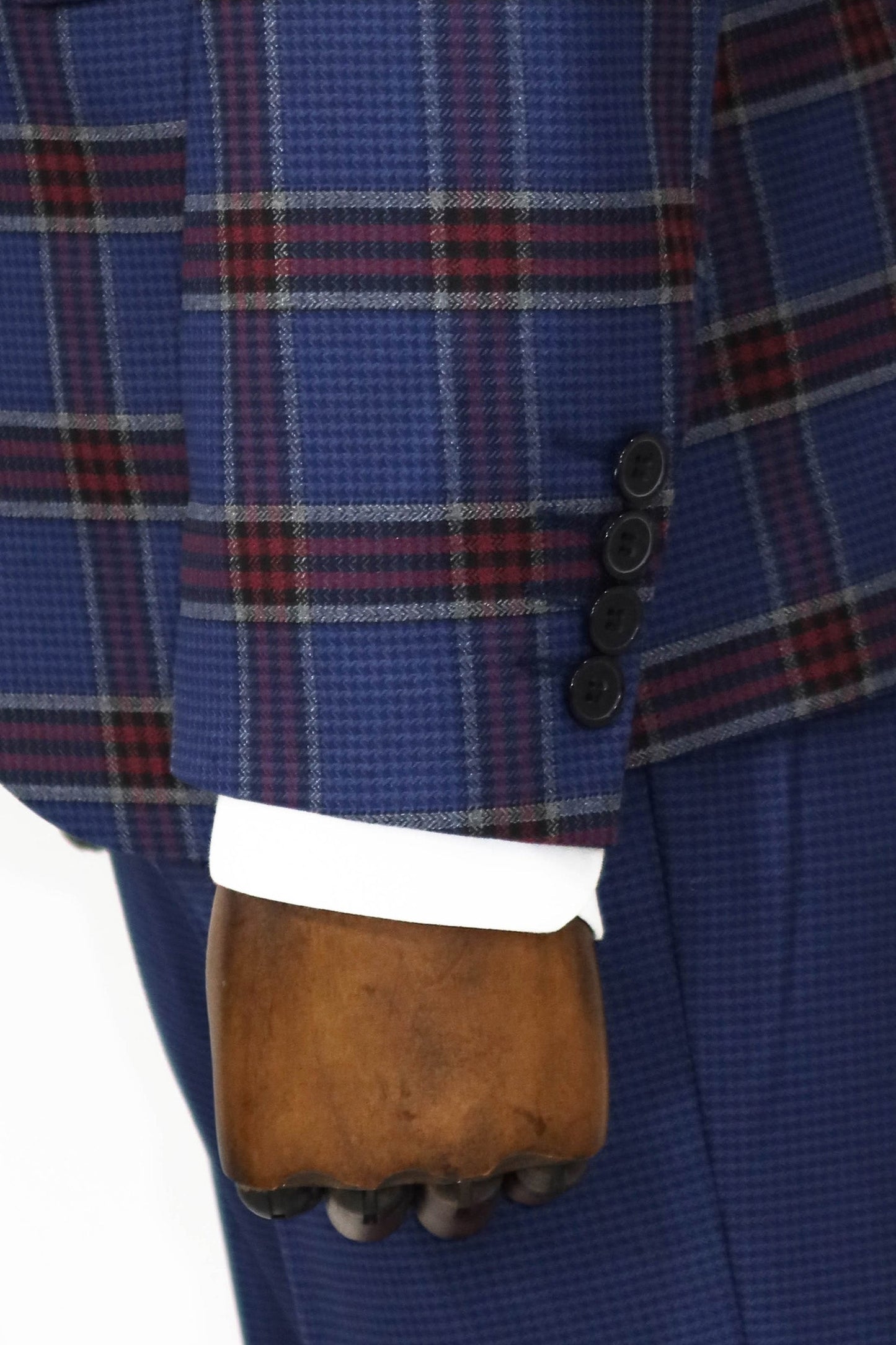 Patterned Checked Slim Fit Blue Men Suit and Shirt Combination-