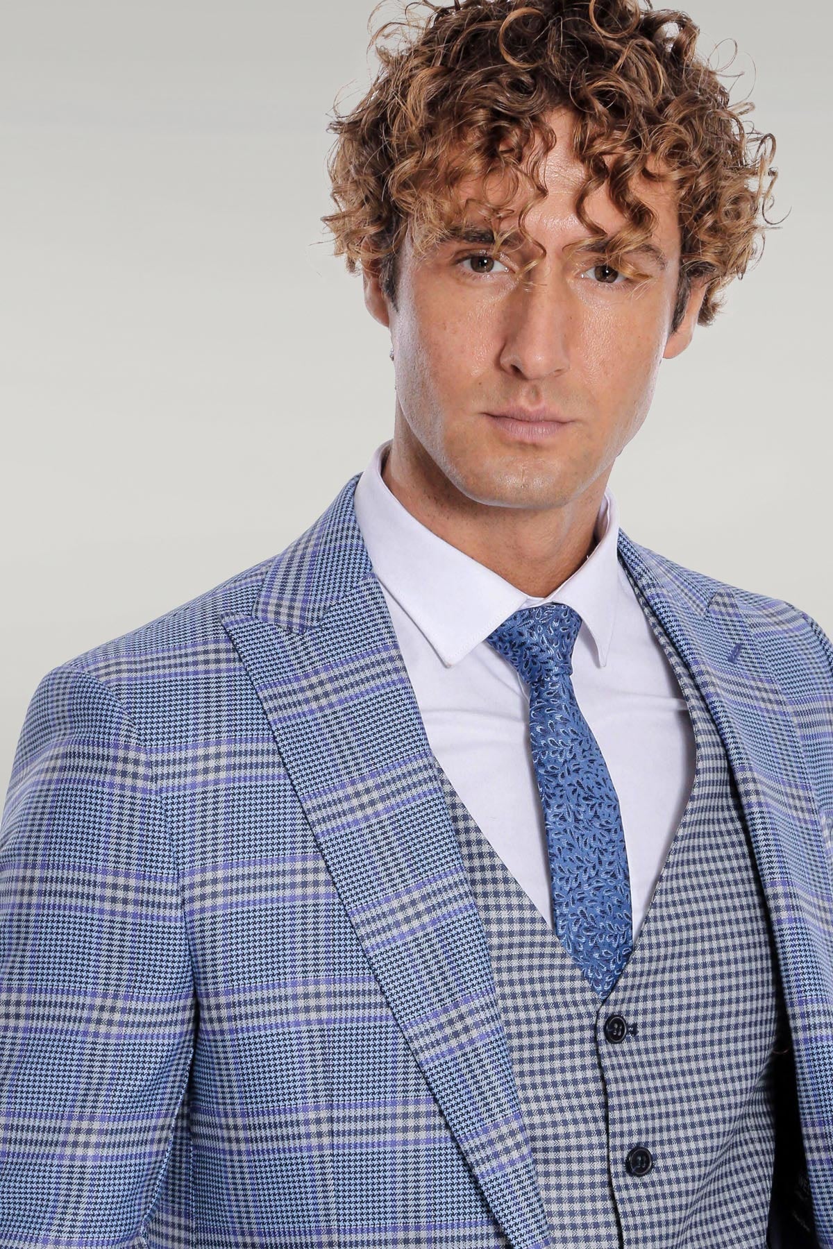 KOALA SYDNEY Patterned Checked Slim Fit Blue Men Suit -