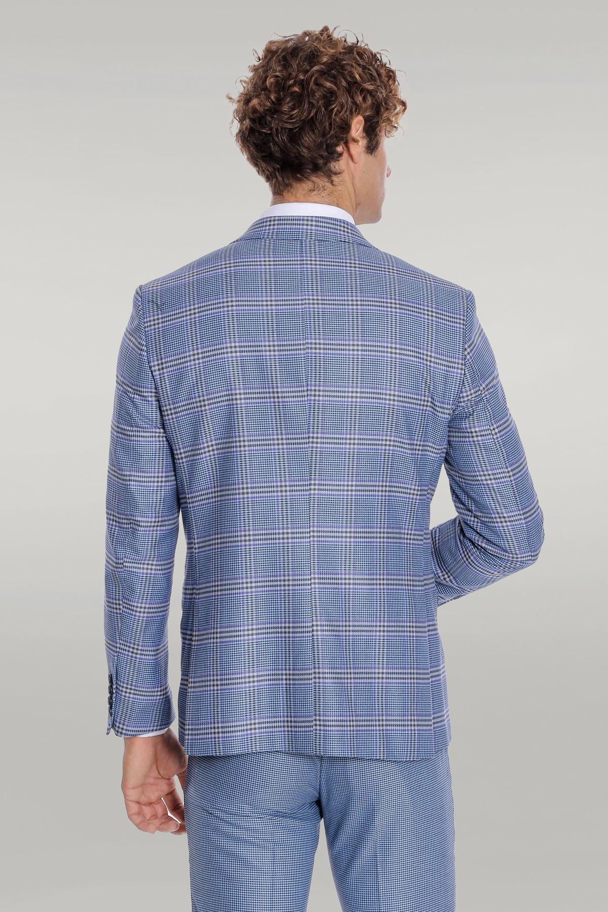 KOALA SYDNEY Patterned Checked Slim Fit Blue Men Suit