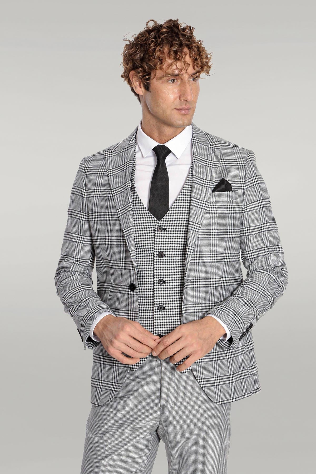 KOALA SYDNEY Slim Fit Patterned Checked Grey Men Suit