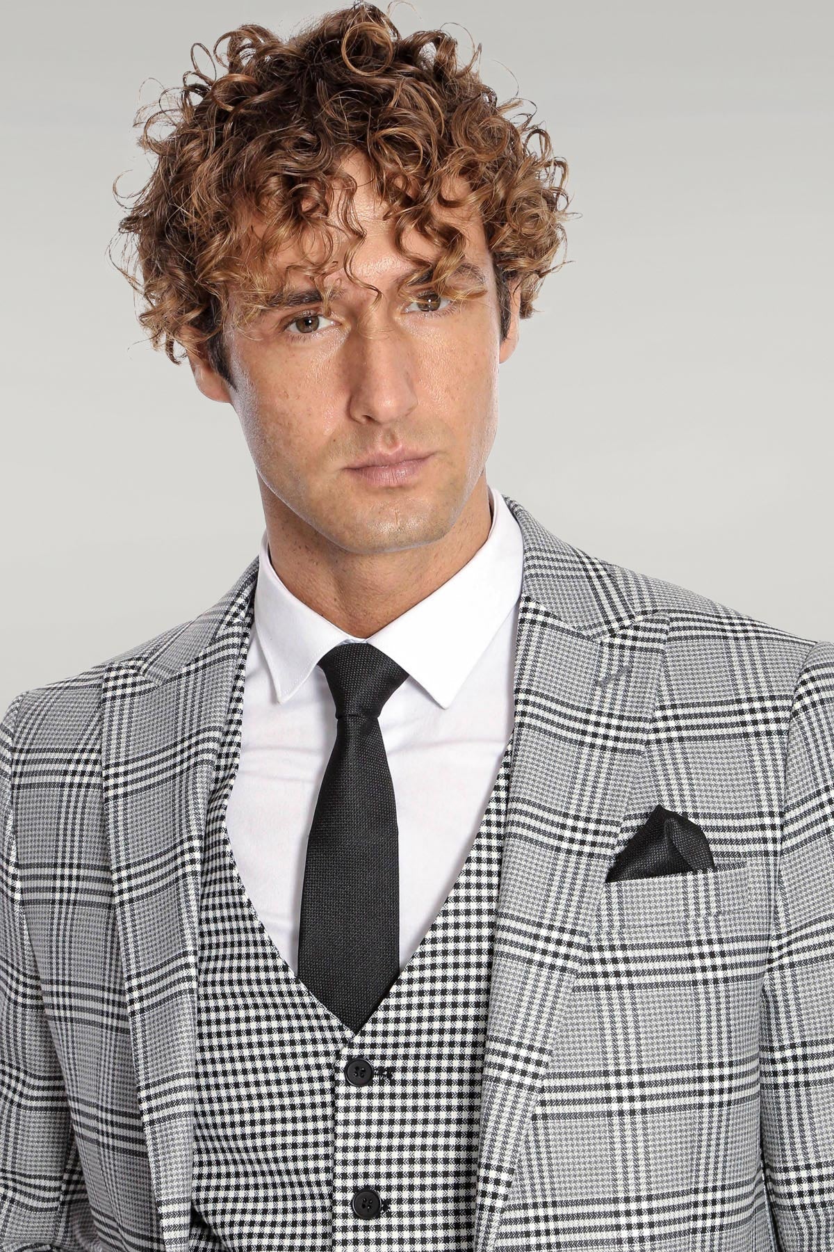 KOALA SYDNEY Slim Fit Patterned Checked Grey Men Suit