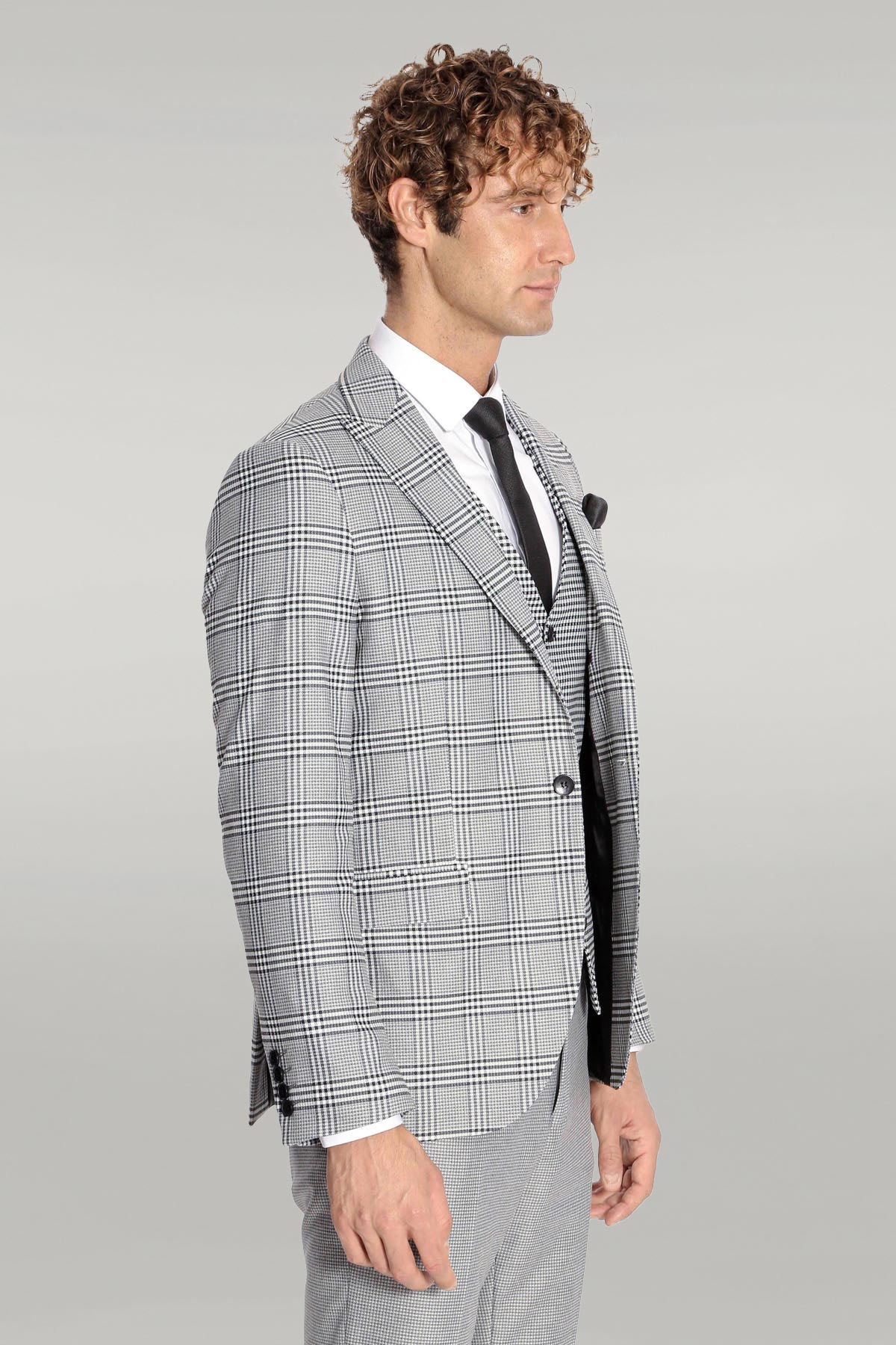 KOALA SYDNEY Slim Fit Patterned Checked Grey Men Suit