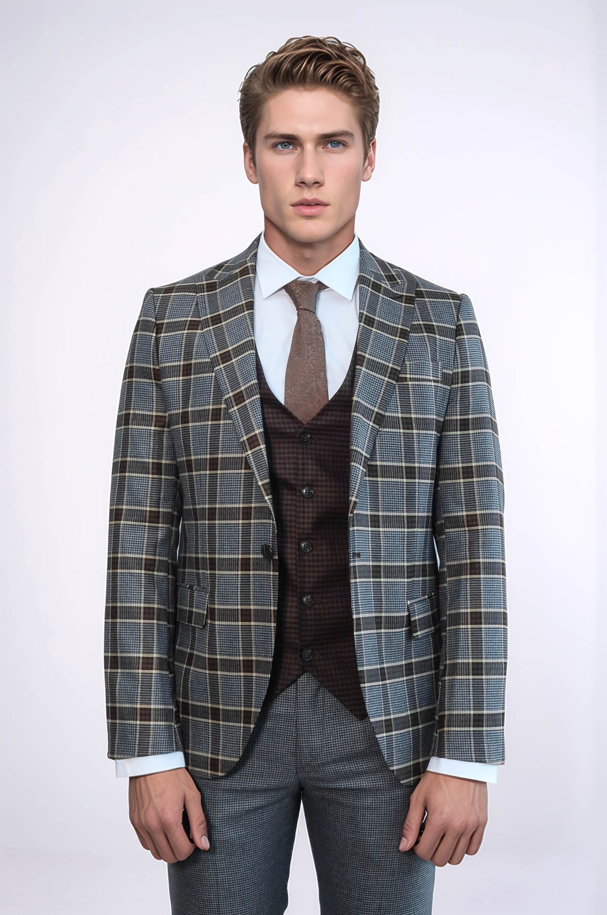 KOALA SYDNEY Patterned Checked Slim Fit Anthracite Men Suit