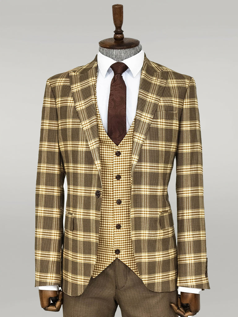 KOALA SYDNEY Beige Double-Breasted Coat with Brown Suit and Knitwear - Winter Business Look -