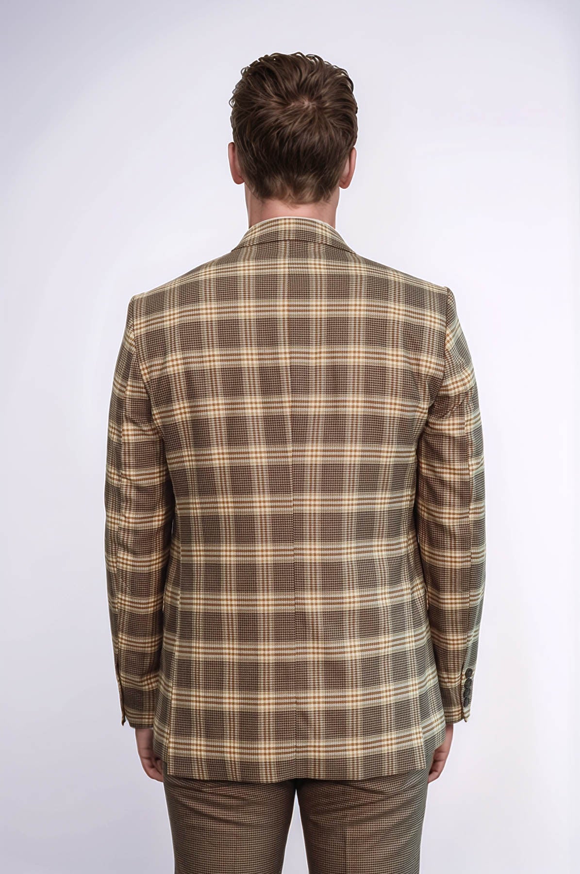 KOALA SYDNEY Slim Fit Patterned Checked Light Brown Men Suit