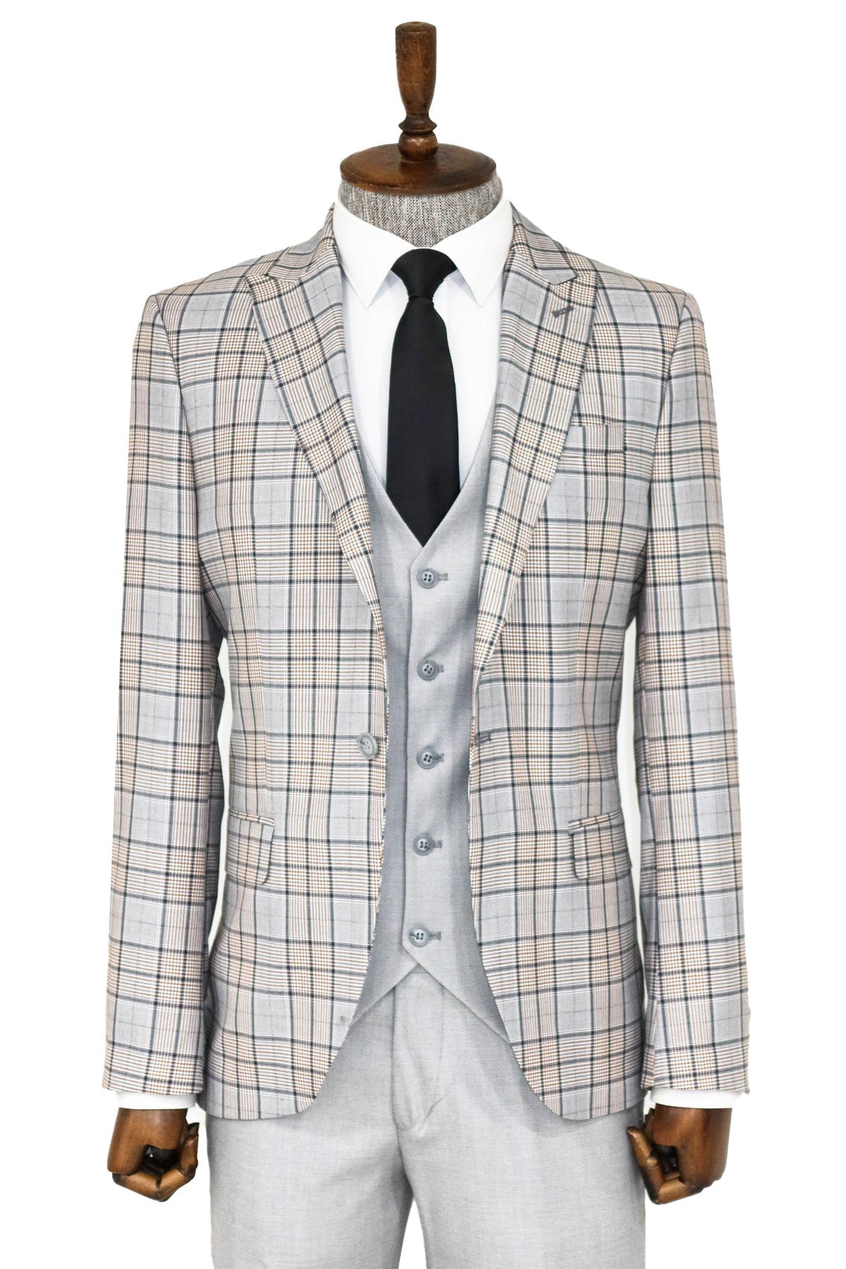 Checked Slim Fit Light Grey Men Suit and Shirt Combination