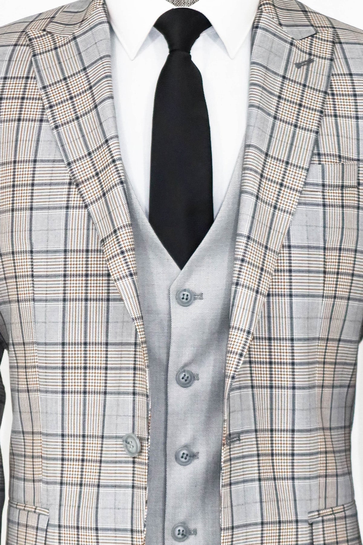 Checked Slim Fit Light Grey Men Suit and Shirt Combination