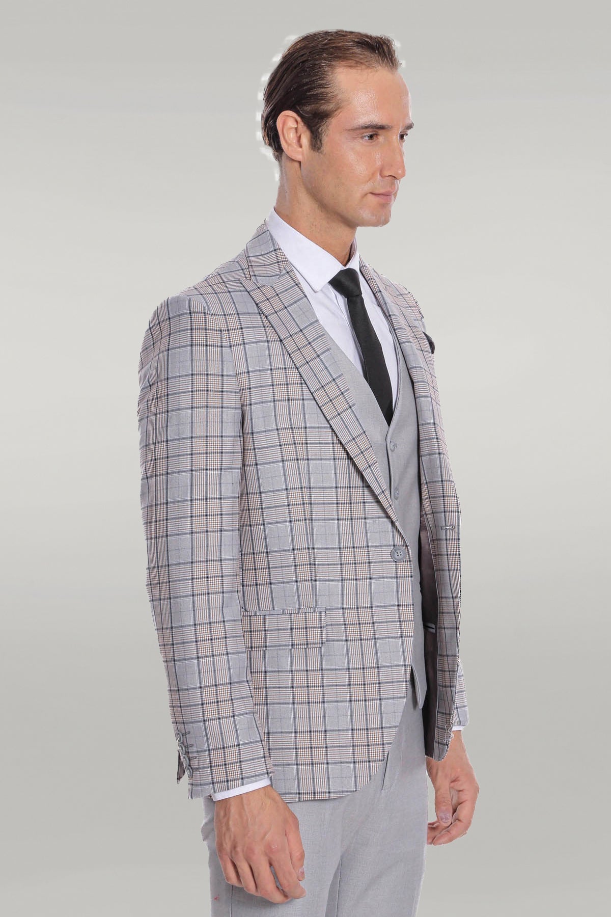 KOALA SYDNEY Checked Slim Fit Light Grey Men Suit